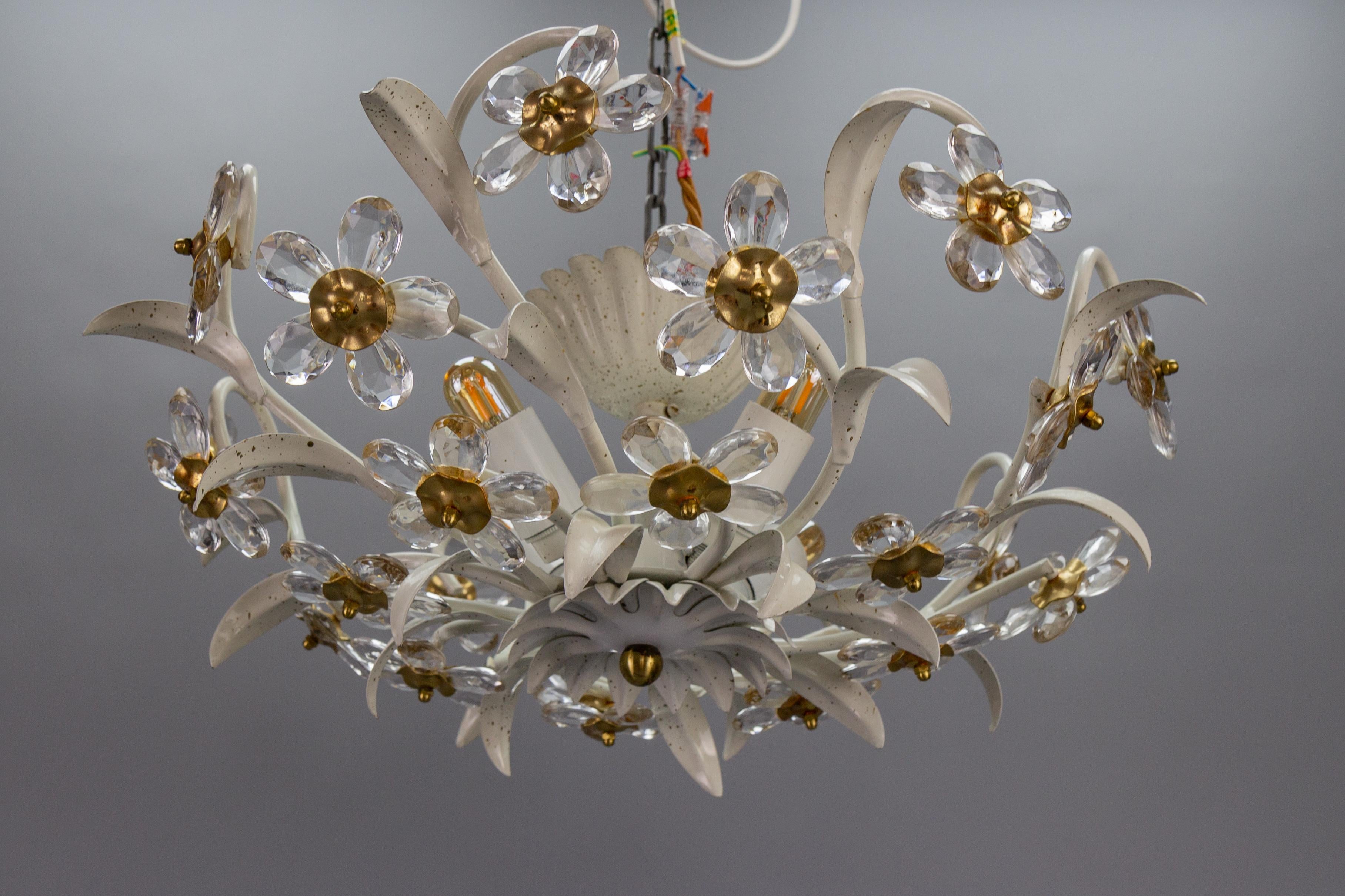 Hollywood Regency Style White Metal and Glass Flower Ceiling Light 1970s For Sale 6