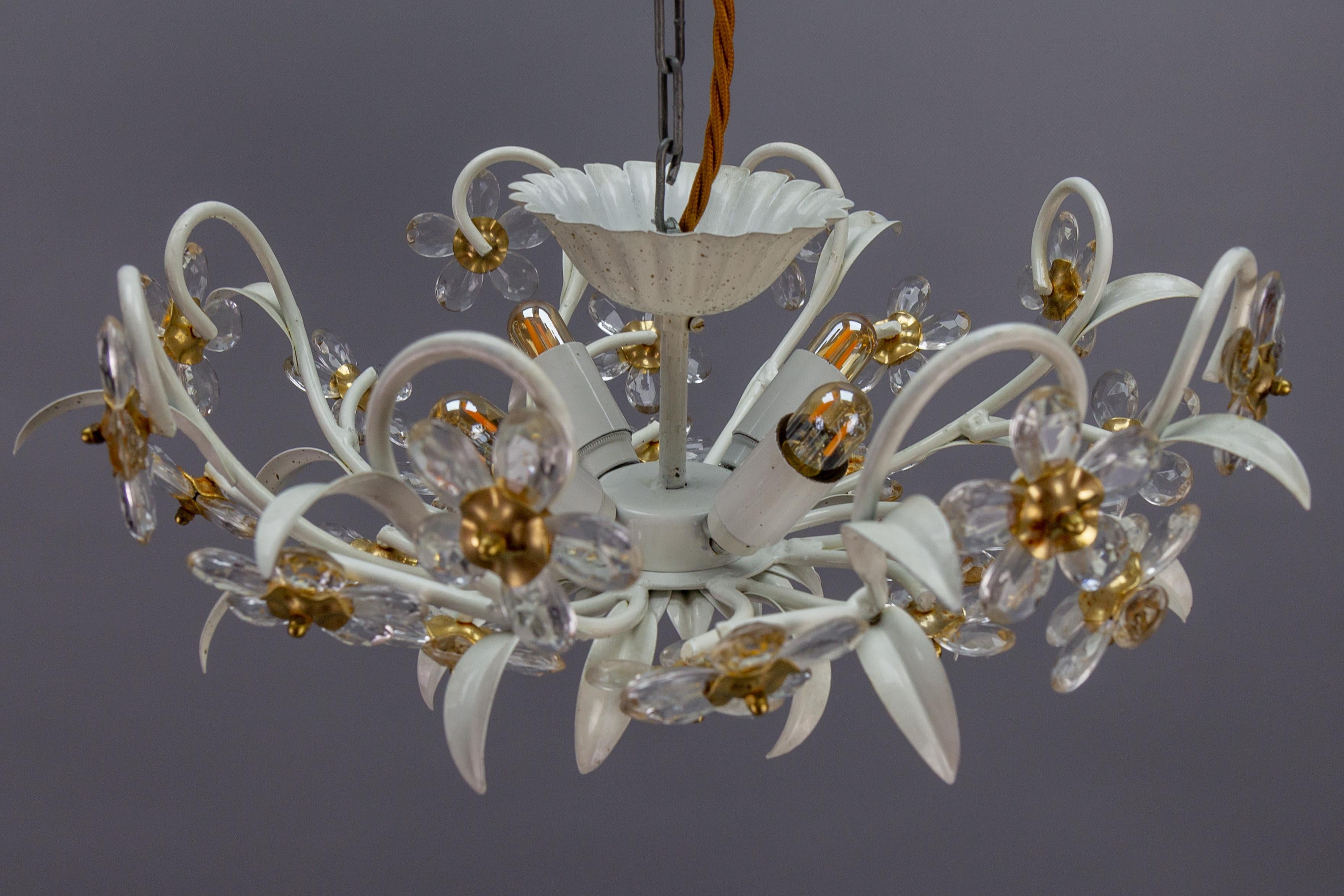 Hollywood Regency Style White Metal and Glass Flower Ceiling Light 1970s For Sale 7