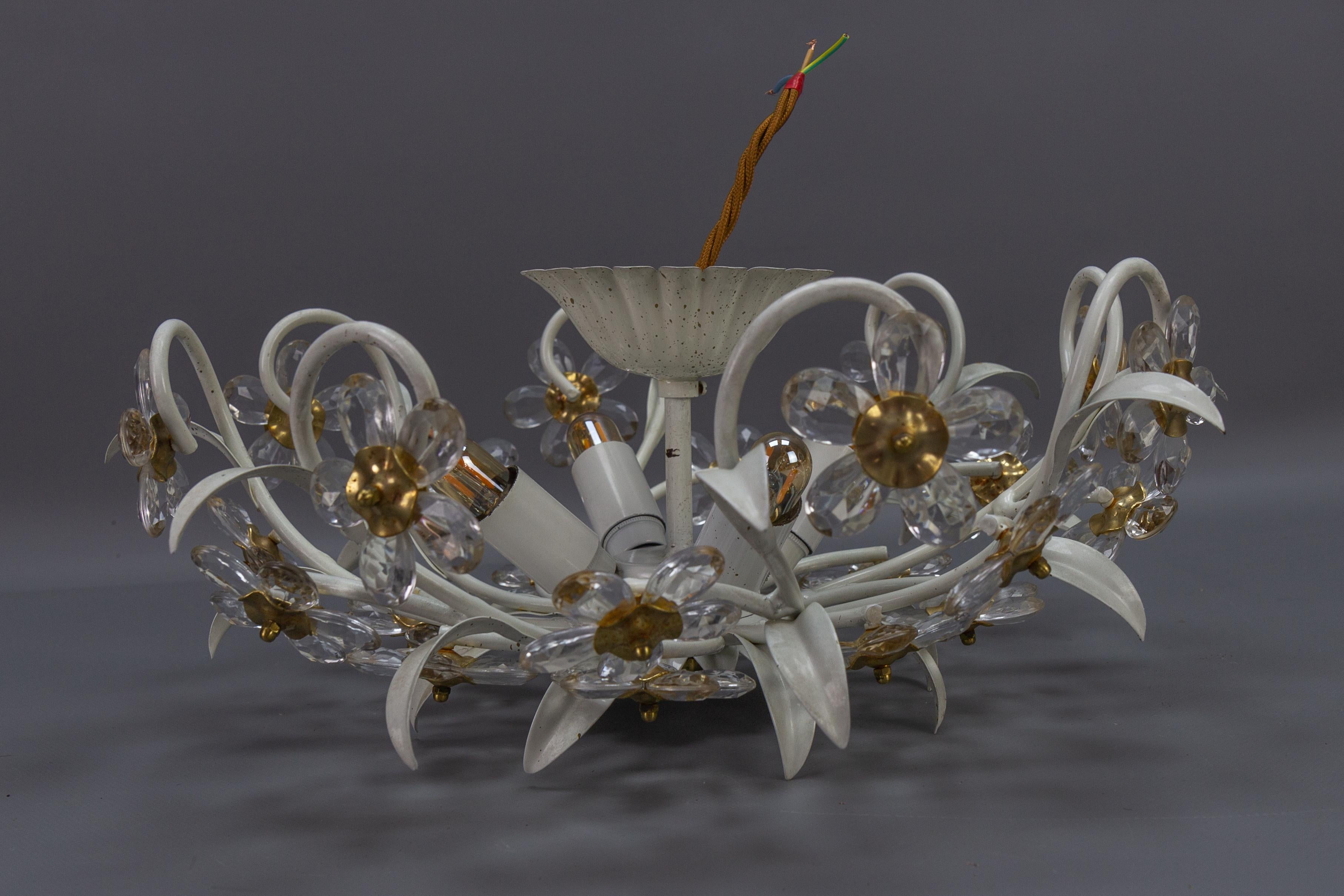 Hollywood Regency Style White Metal and Glass Flower Ceiling Light 1970s For Sale 8