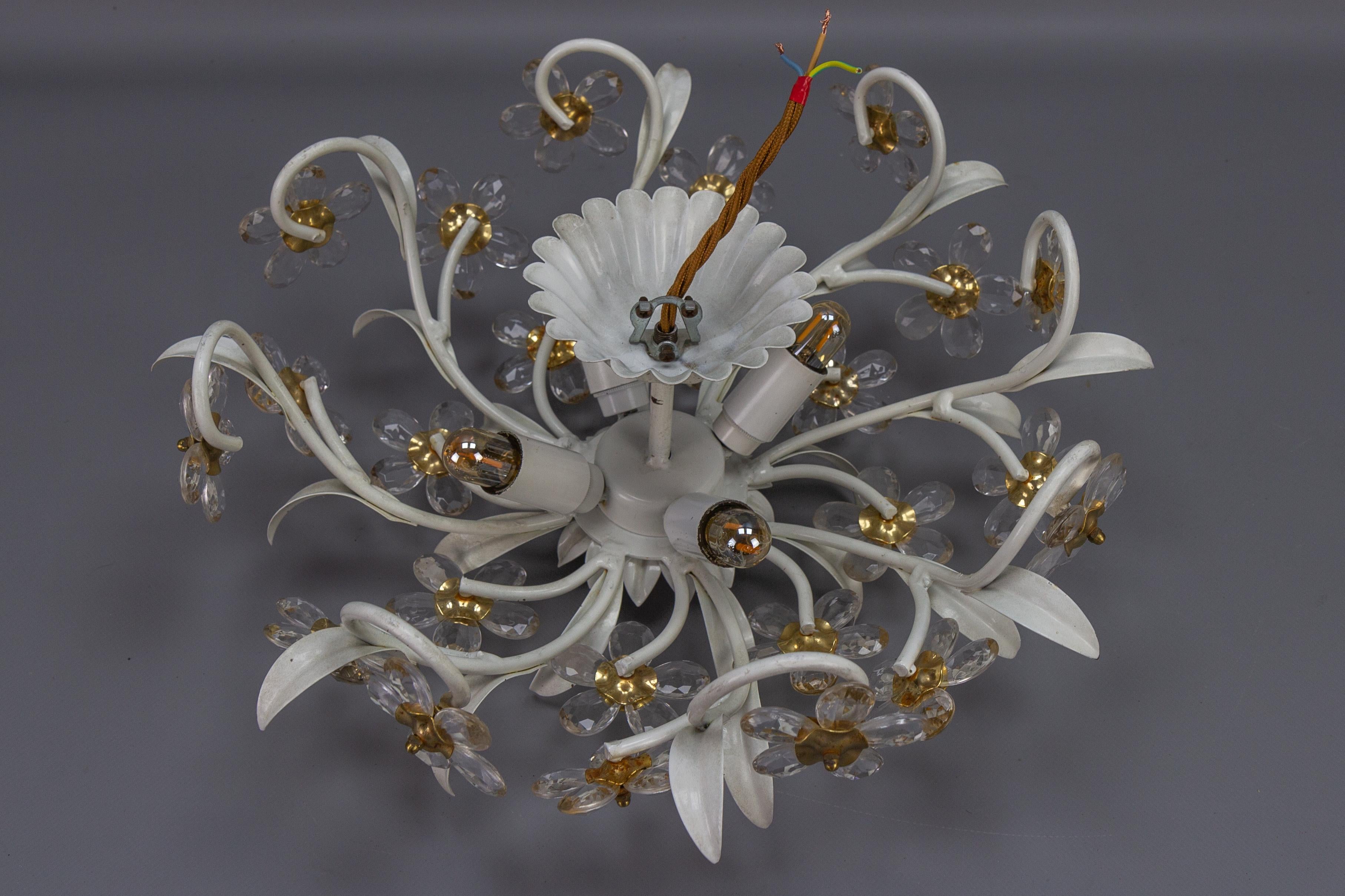 Hollywood Regency Style White Metal and Glass Flower Ceiling Light 1970s For Sale 9