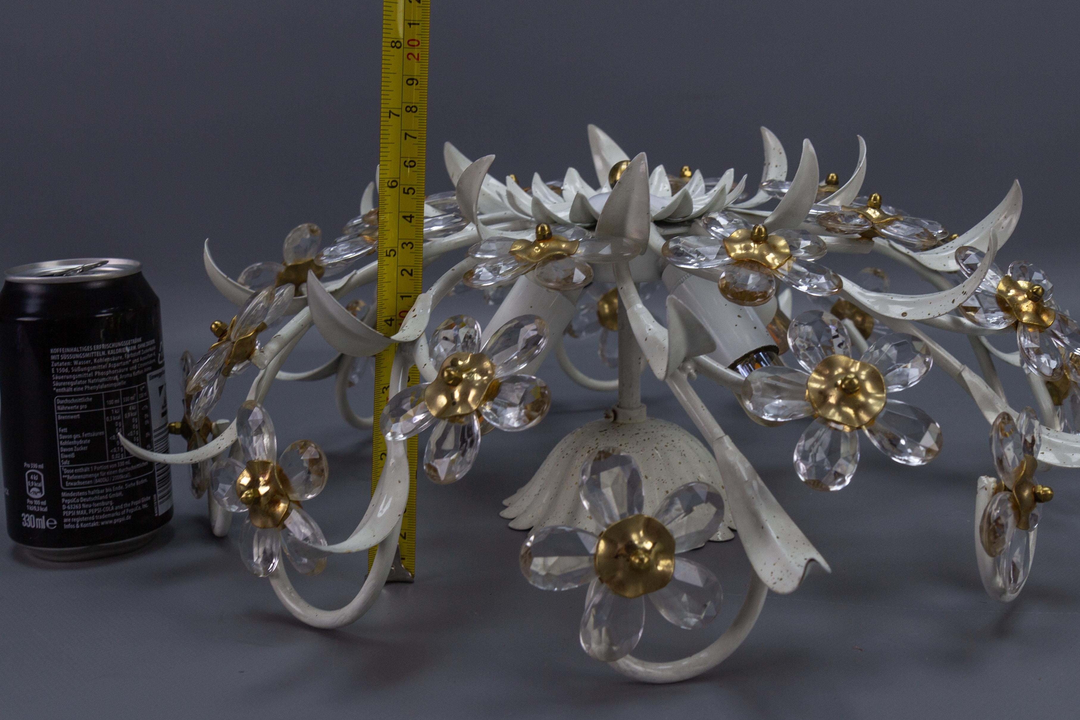 Hollywood Regency Style White Metal and Glass Flower Ceiling Light 1970s For Sale 11