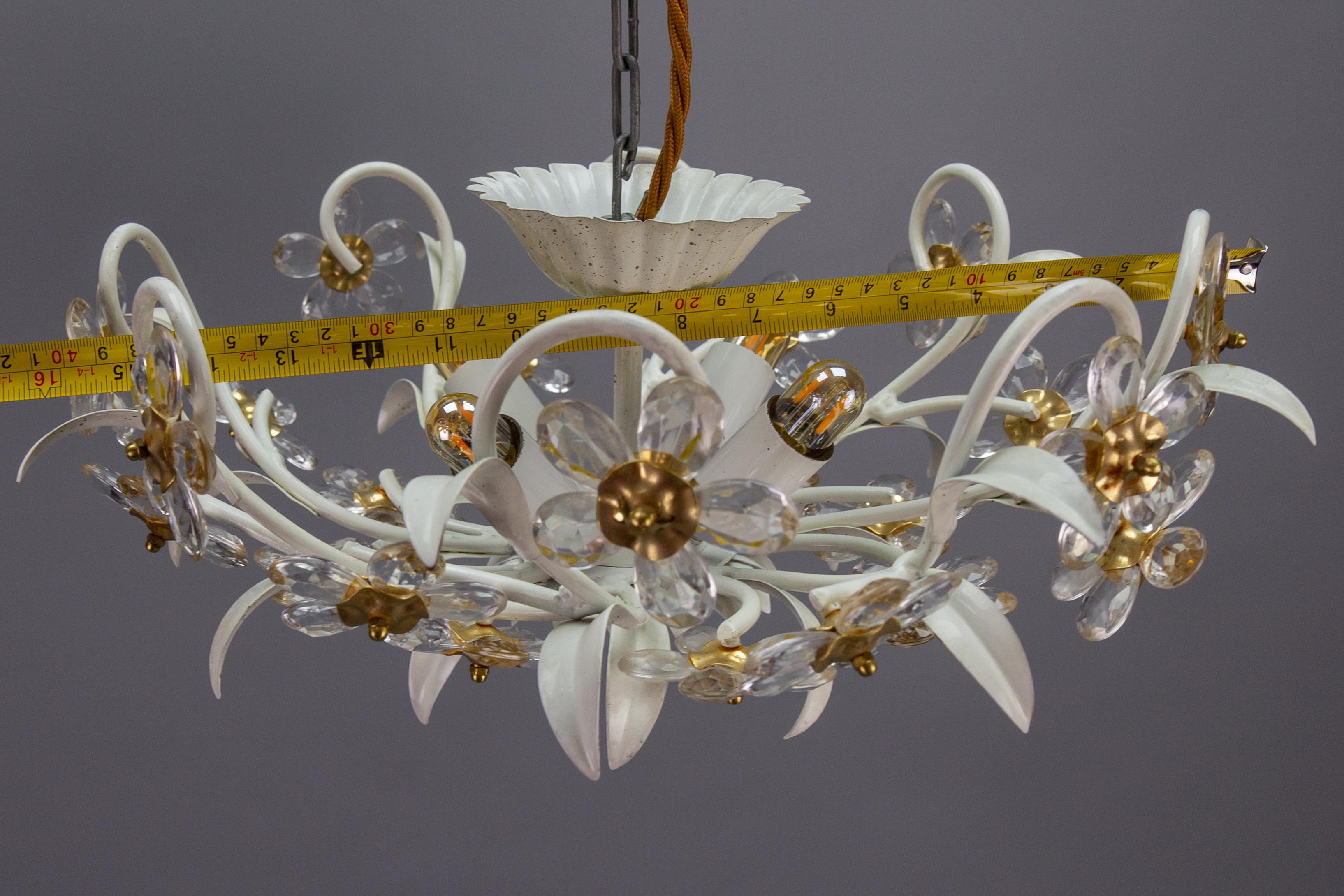 Hollywood Regency Style White Metal and Glass Flower Ceiling Light 1970s For Sale 12