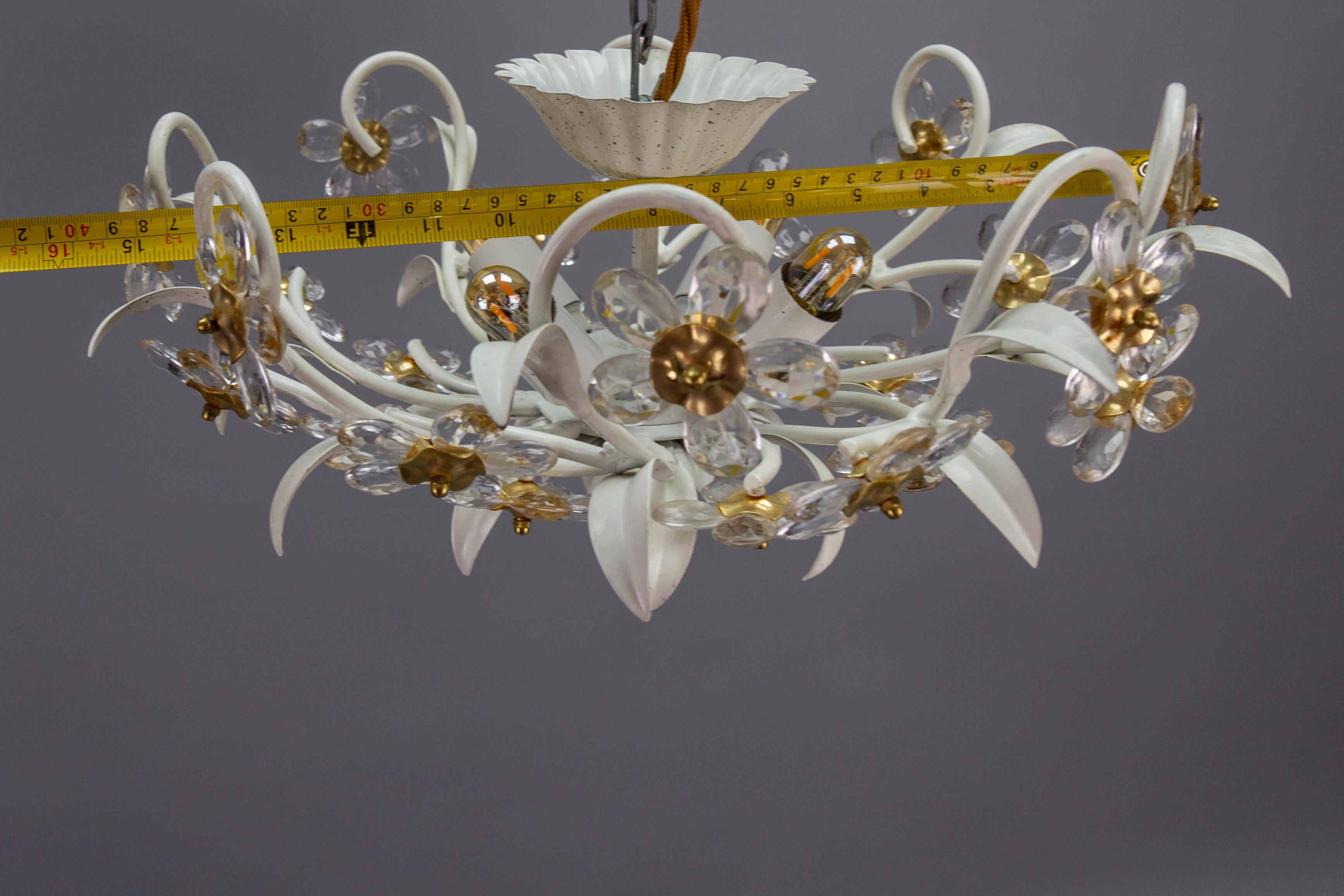 Hollywood Regency Style White Metal and Glass Flower Ceiling Light 1970s For Sale 13