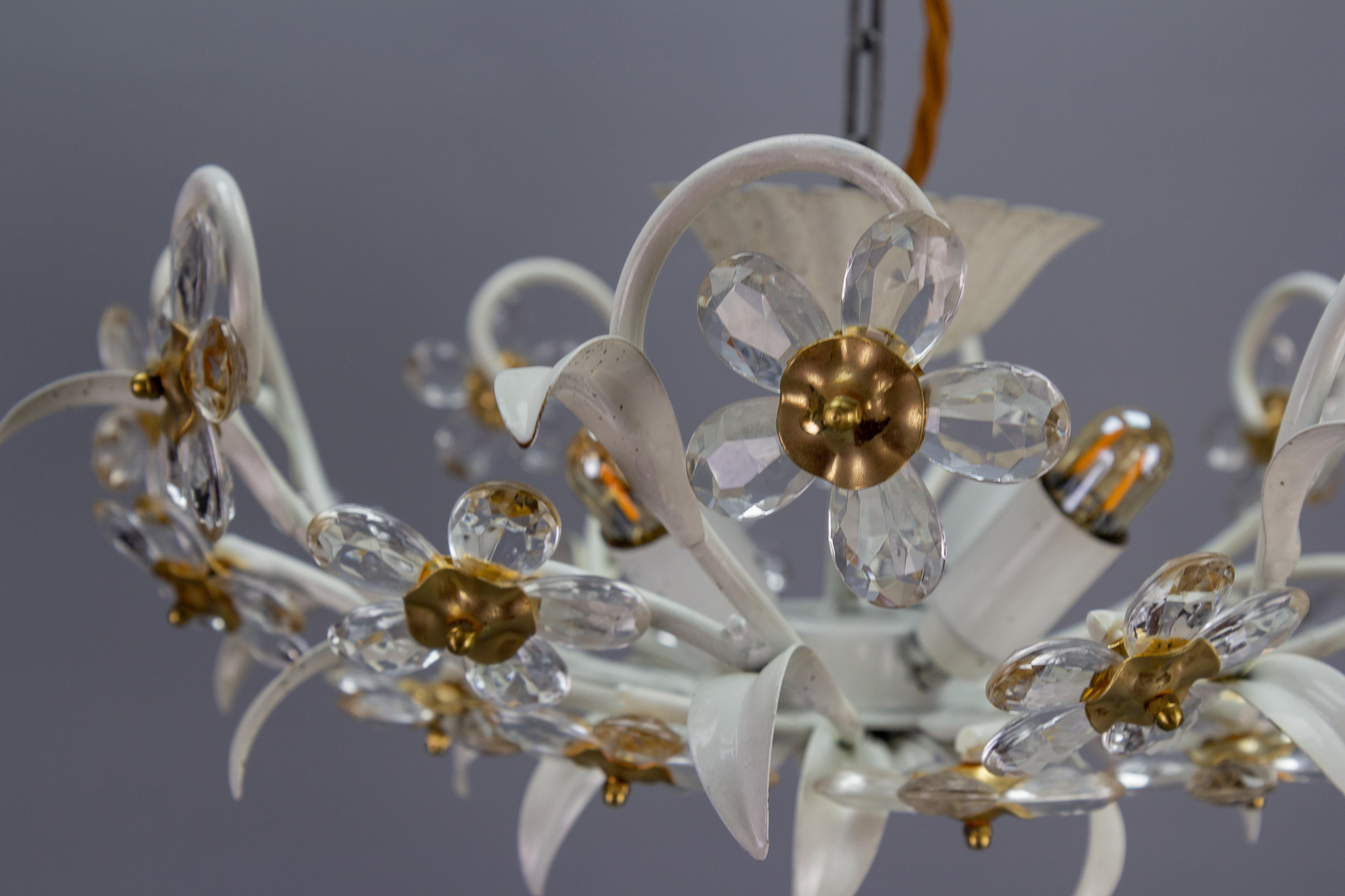 Late 20th Century Hollywood Regency Style White Metal and Glass Flower Ceiling Light 1970s For Sale