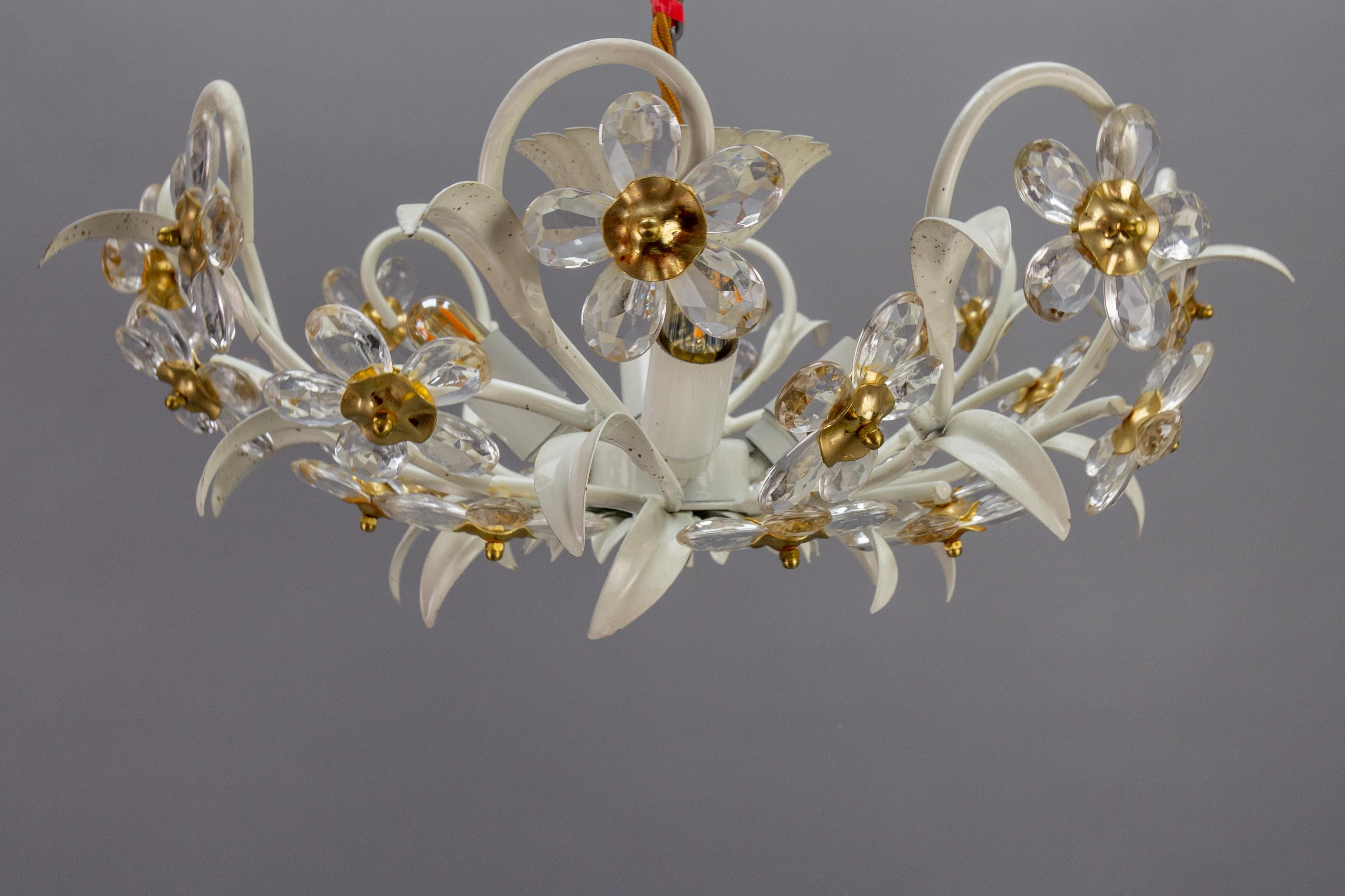Hollywood Regency Style White Metal and Glass Flower Ceiling Light 1970s For Sale 1