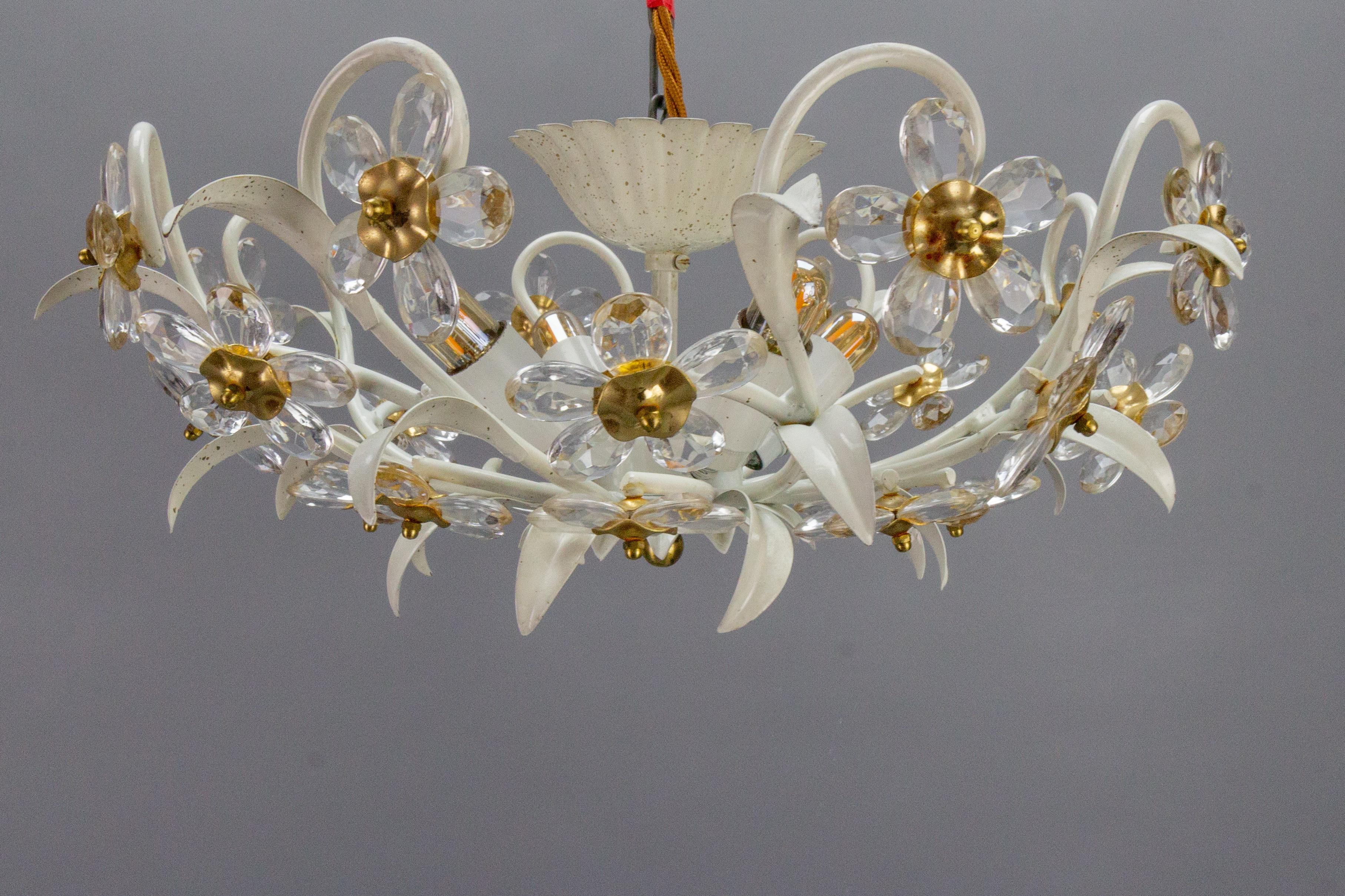 Hollywood Regency Style White Metal and Glass Flower Ceiling Light 1970s For Sale 2