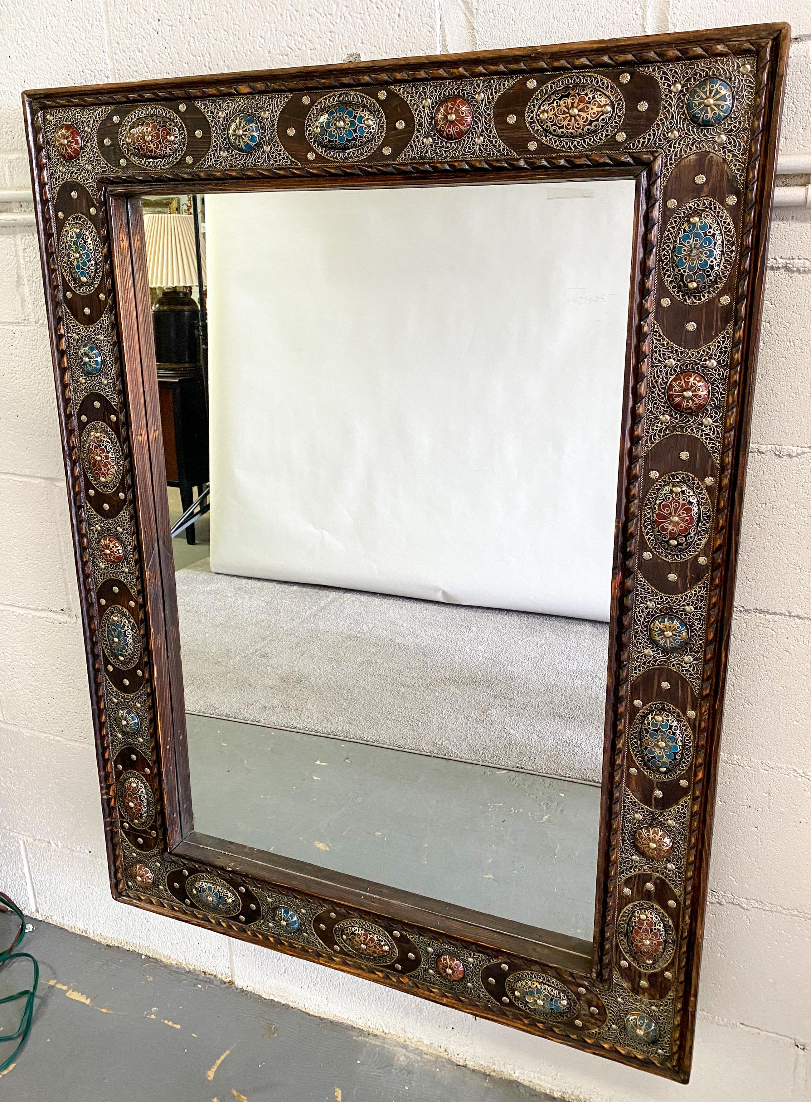 Unknown Hollywood Regency Style with Natural Stone and Brass Inlaid Hanging Wall Mirror For Sale