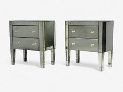 Hollywood Regency Style, Wood, Antique Beveled Glass, Mirrored Nightstands
