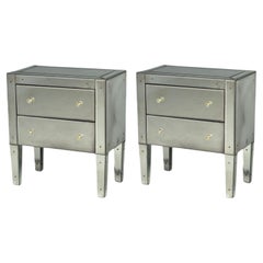 Hollywood Regency Style, Wood, Antique Beveled Glass, Mirrored Nightstands