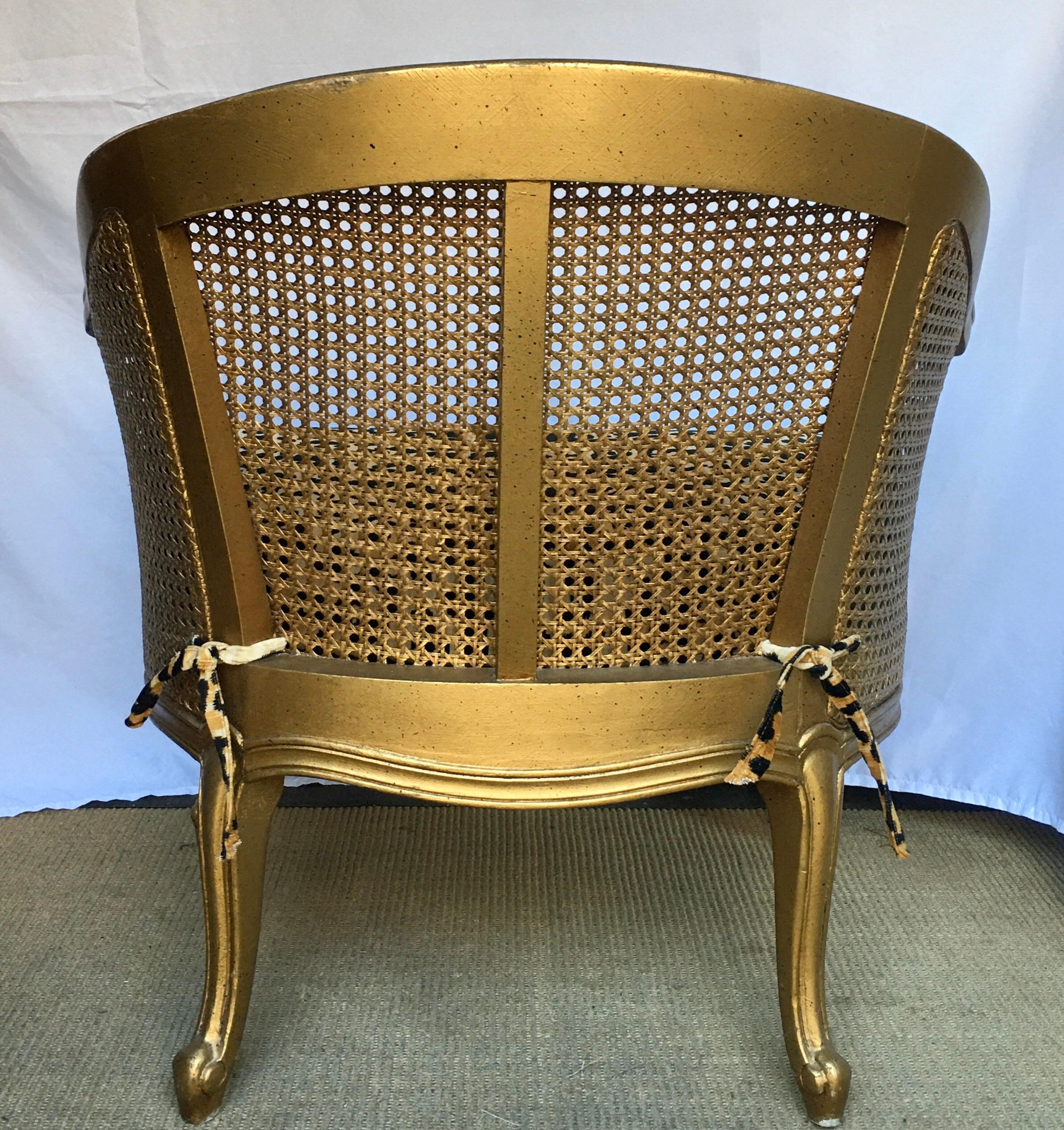 Hollywood Regency Style Woven Gilt Cane Armchair with Animal Print, Spain In Good Condition In Lambertville, NJ