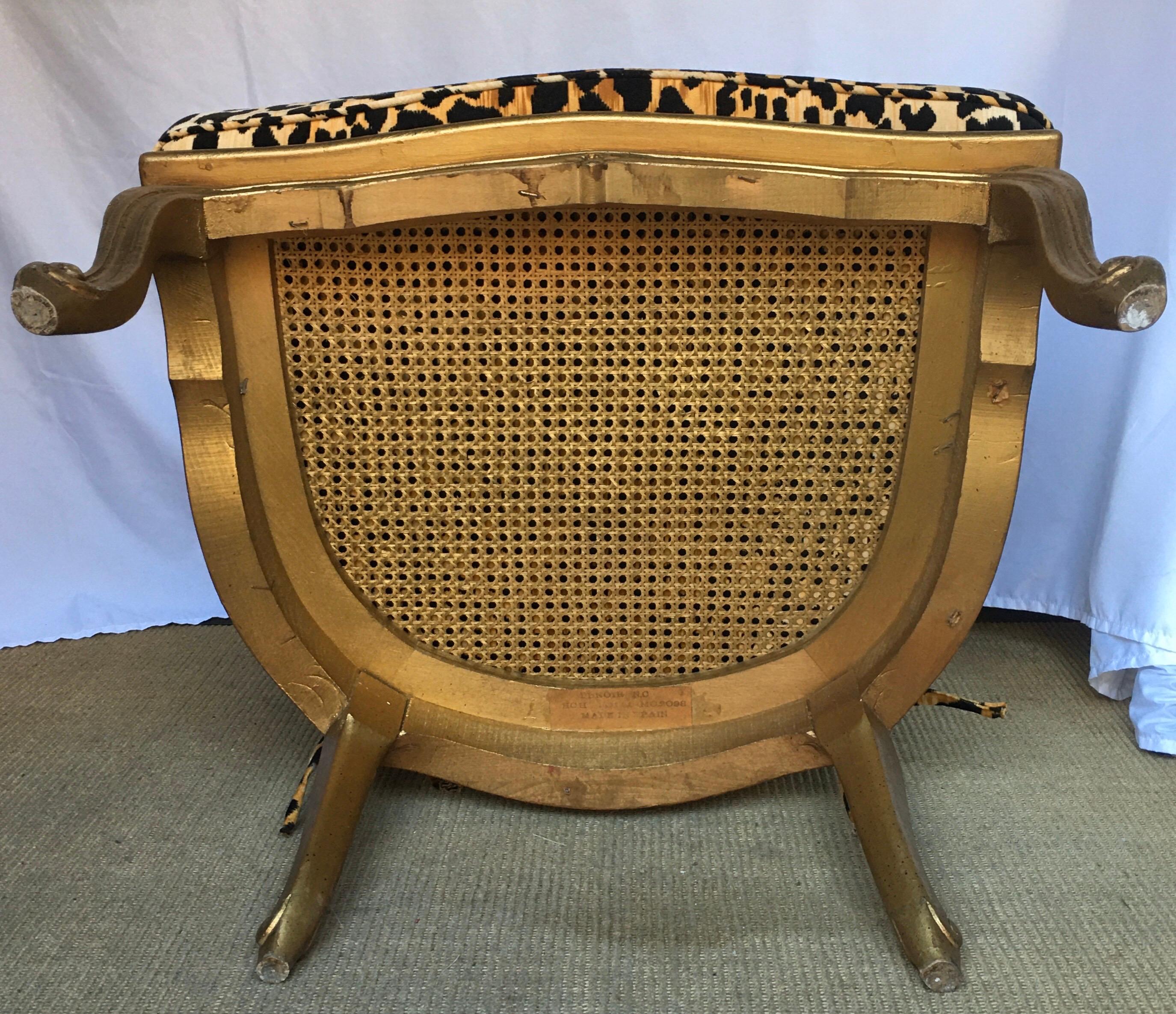 Hollywood Regency Style Woven Gilt Cane Armchair with Animal Print, Spain 2