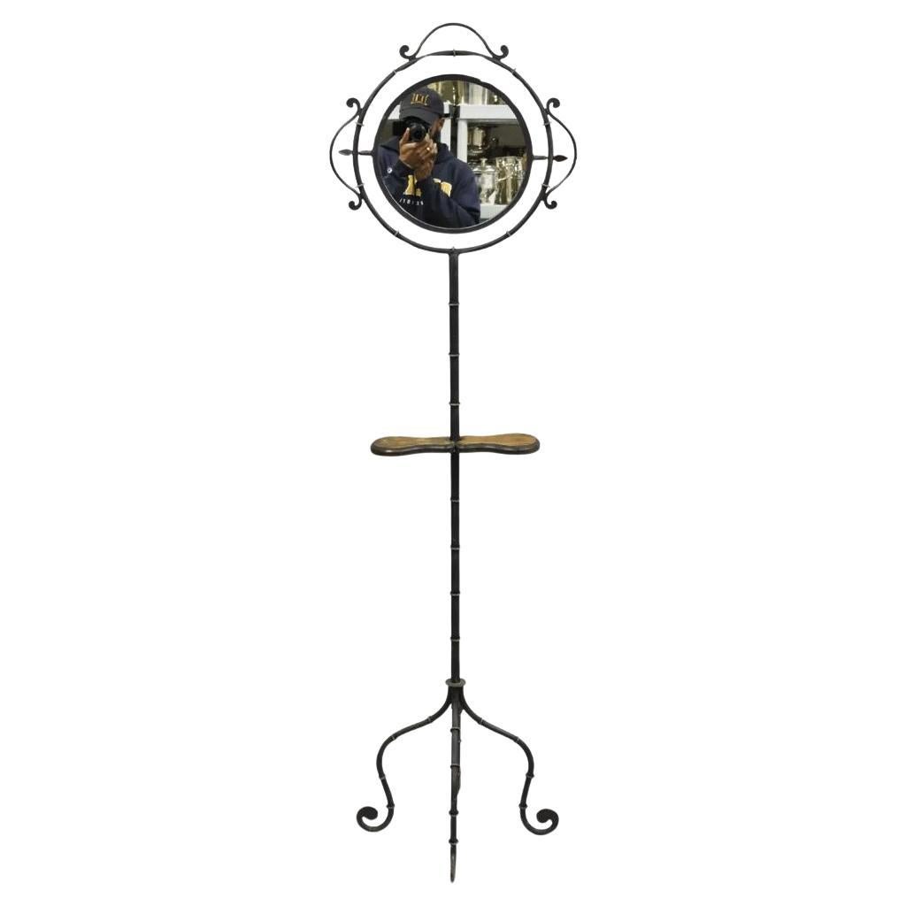 Hollywood Regency Style Wrought Iron Faux Bamboo Tall Standing Shaving Mirror