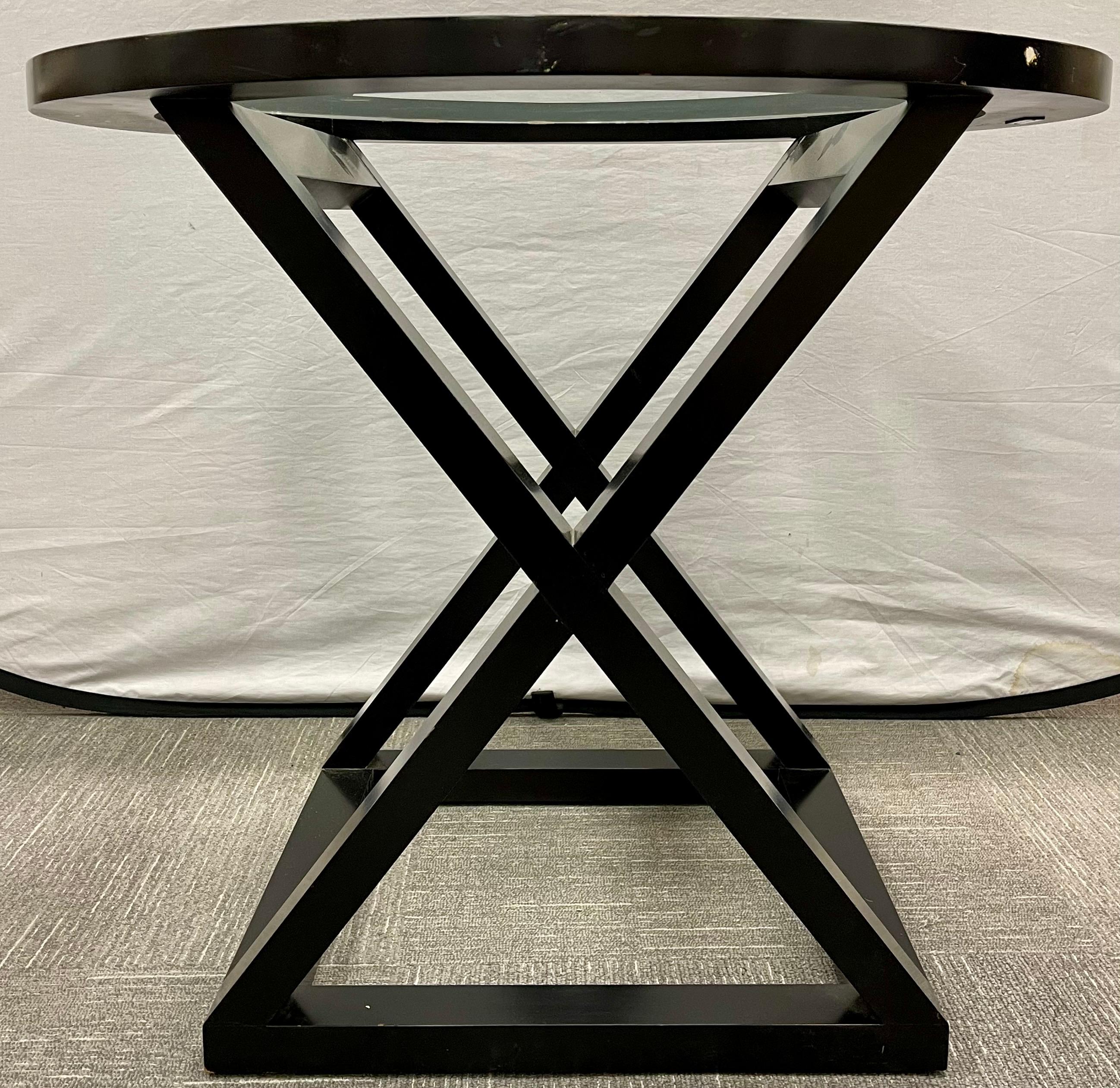 Glass Hollywood Regency Style X Base Center or End Table For Sale