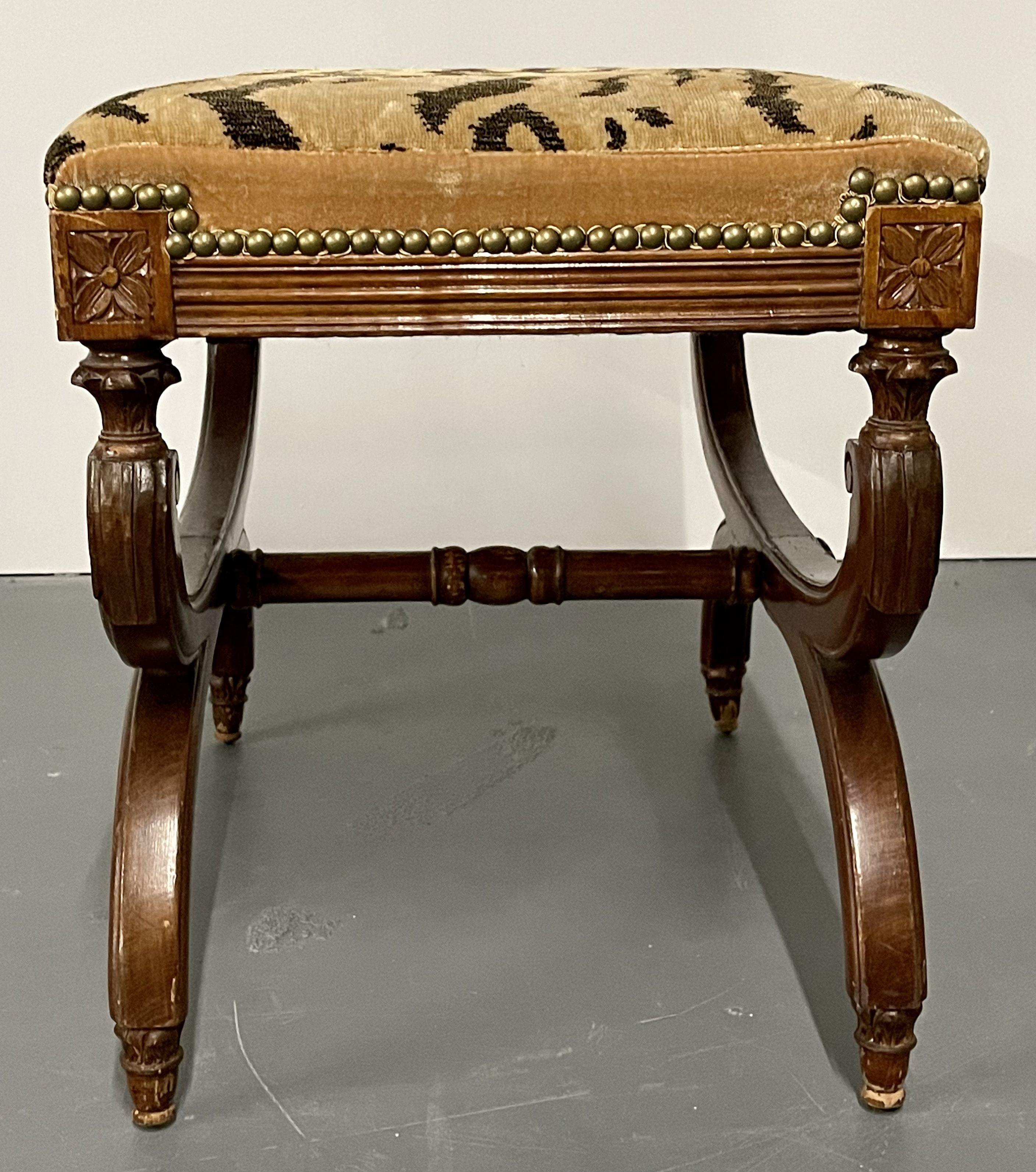 20th Century Hollywood Regency Style X Bench, Footstool, Faux Leopard Upholstery
