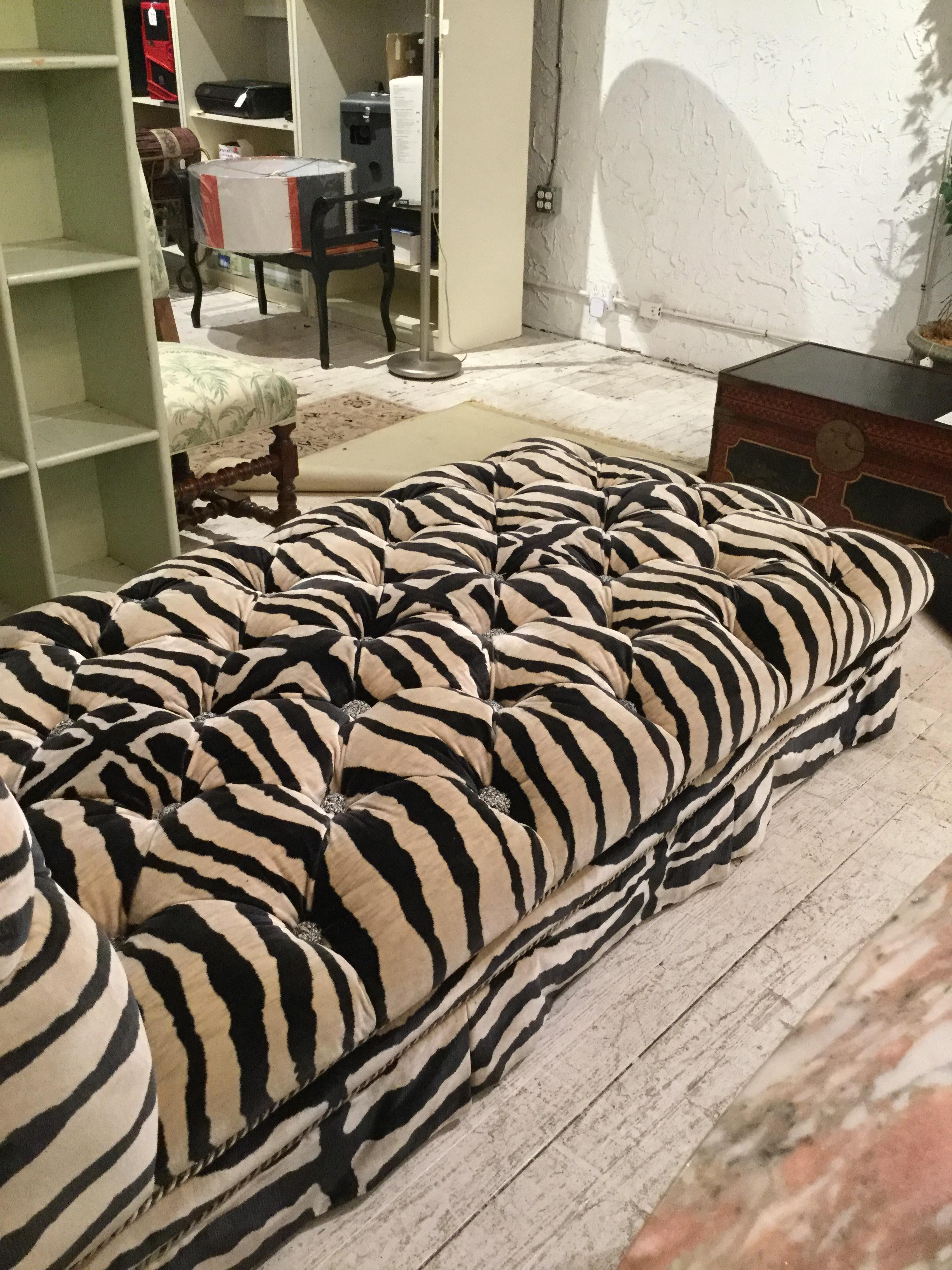 American Hollywood Regency Style Zebra Print Velvet Chaise