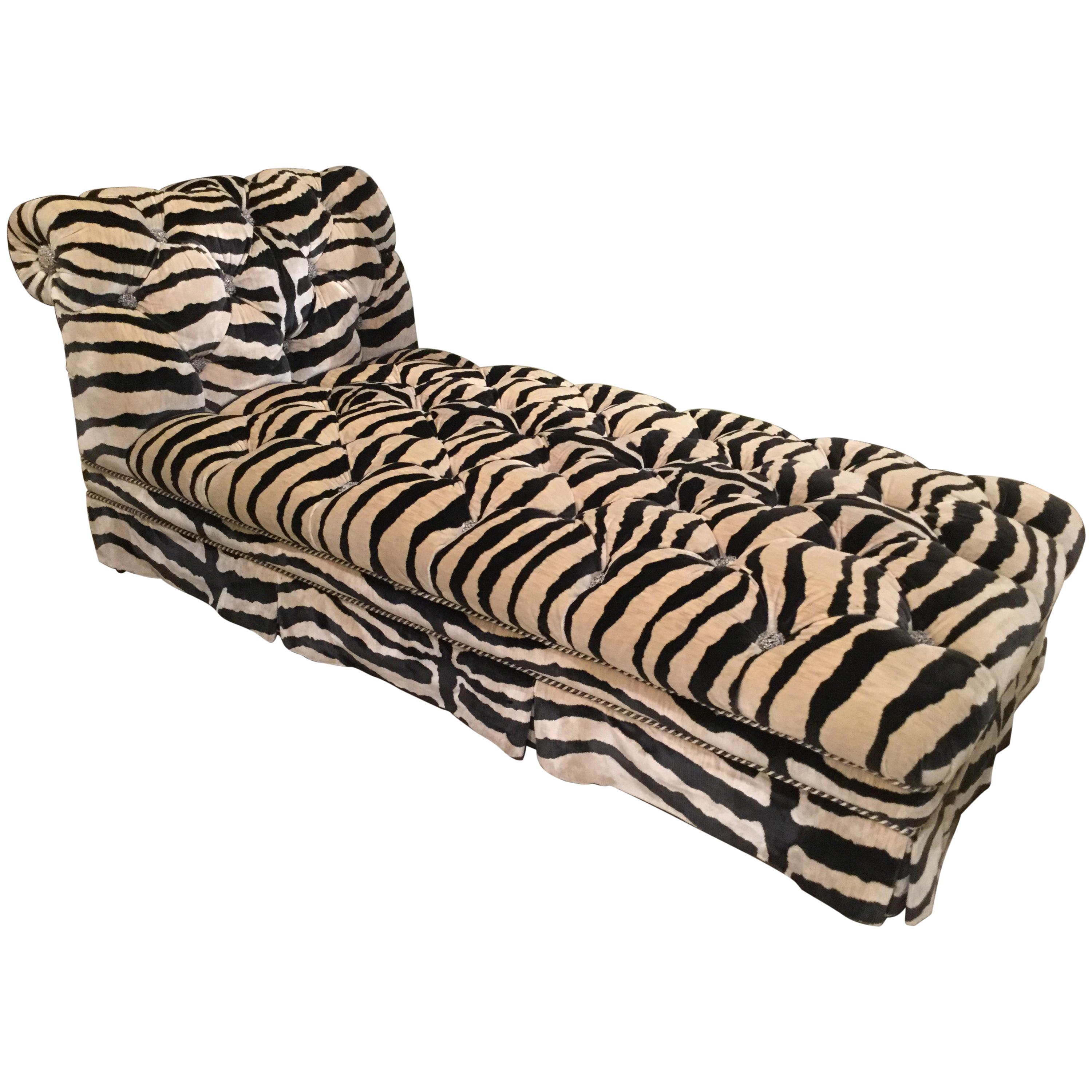 Hollywood Regency Style Zebra Print Velvet Chaise