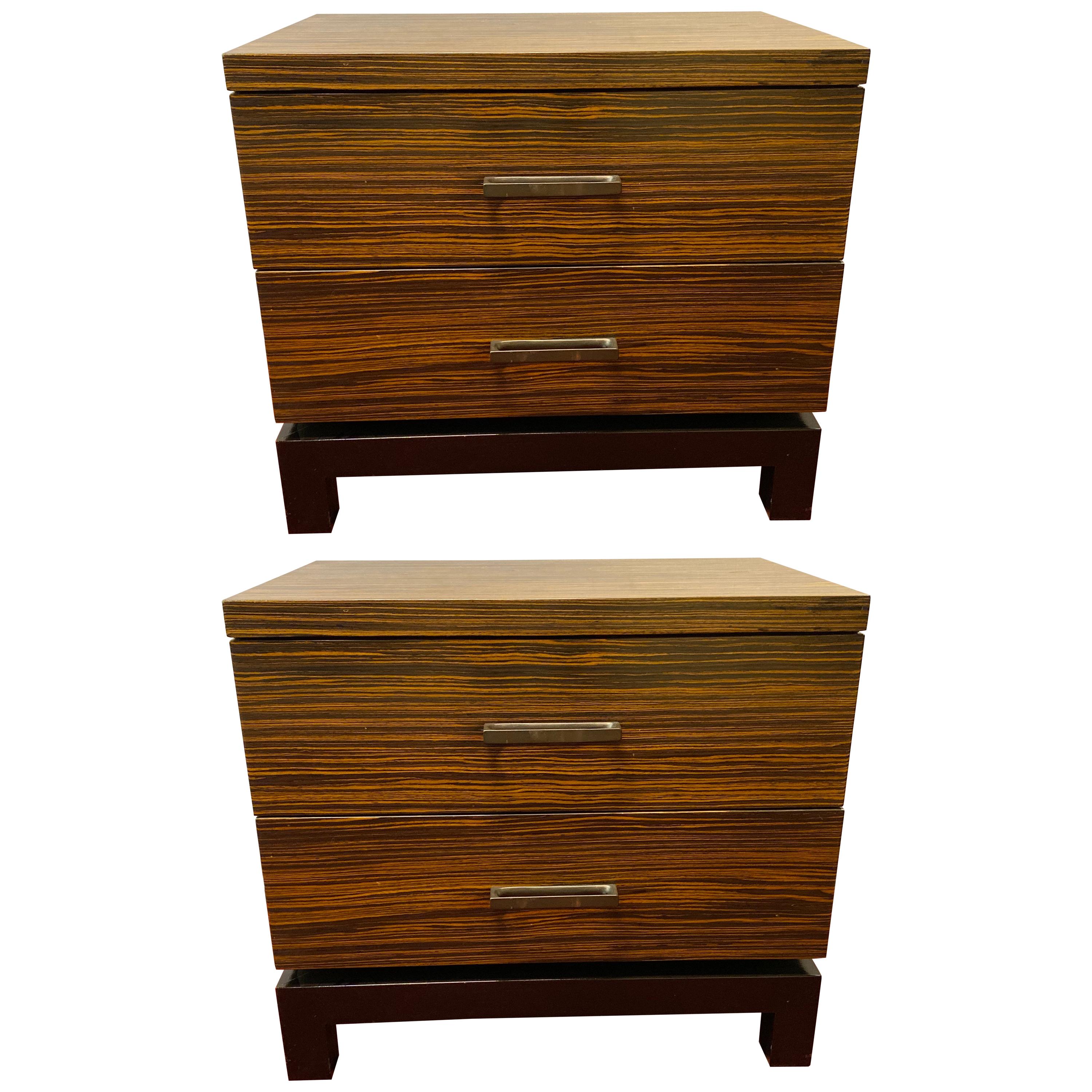 Hollywood Regency Style Zebra Wood End Tables / Nightstands or Chests, a Pair