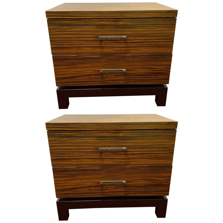 Hollywood Regency Style Zebra Wood End Tables / Nightstands or Chests, a Pair at 1stDibs