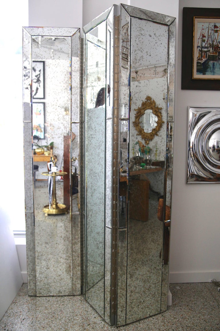 ThreePanel Mirror Folding Screen at 1stDibs folding screen mirror