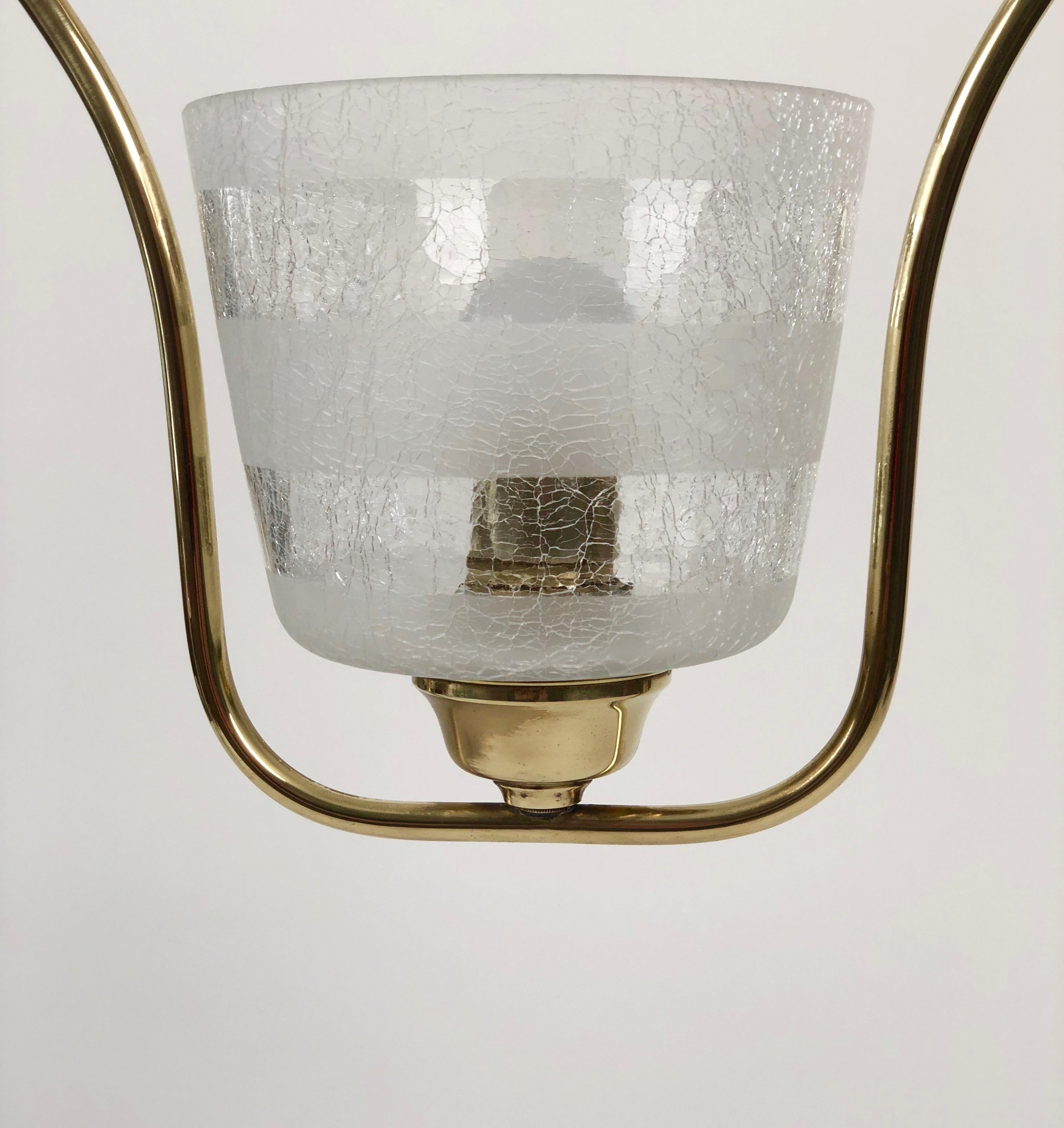 Hollywood Regency Styled Pendant Lamp in Brass and Glass, from Austria, 1950s For Sale 5