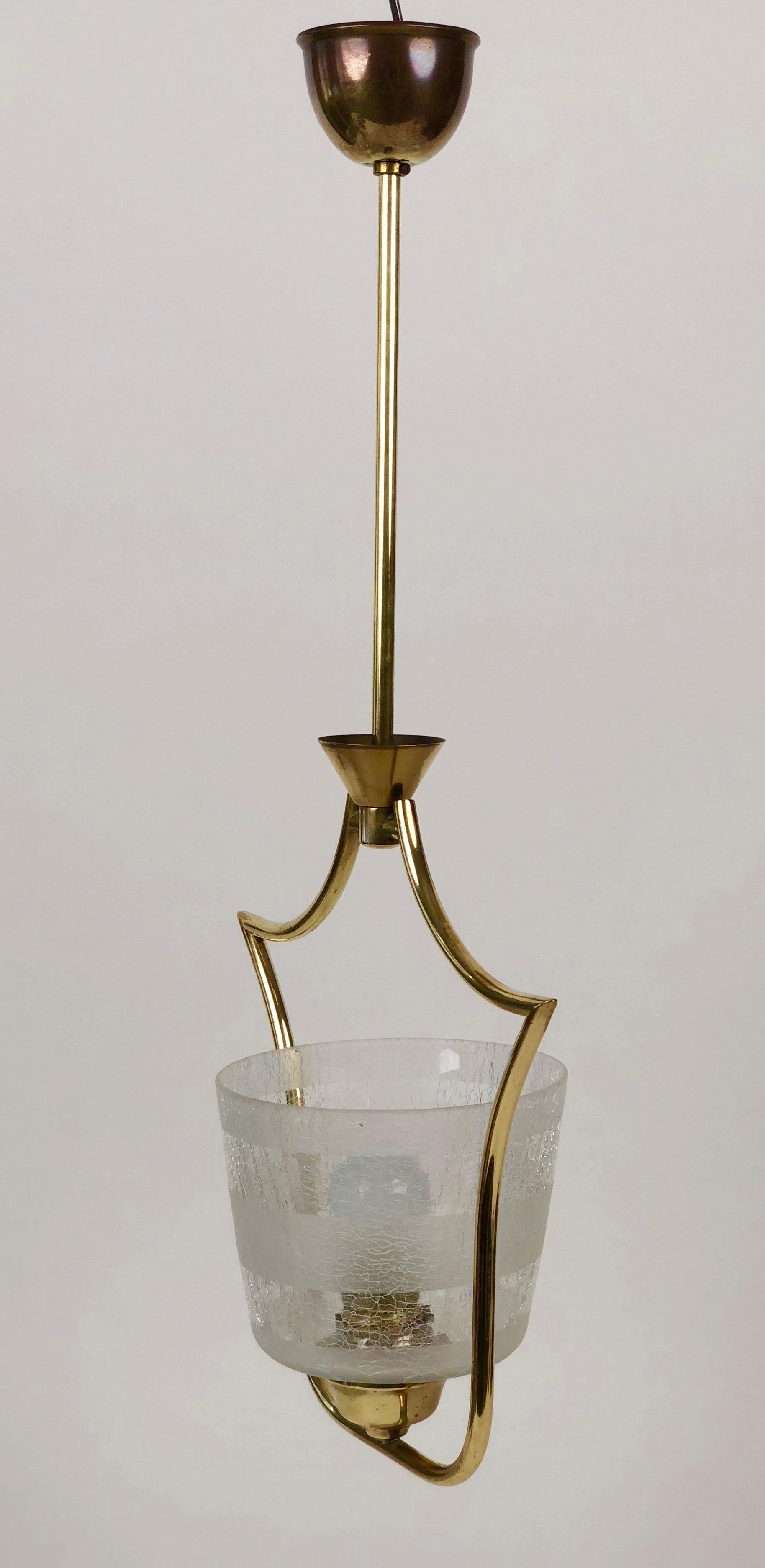 Austrian Hollywood Regency Styled Pendant Lamp in Brass and Glass, from Austria, 1950s For Sale