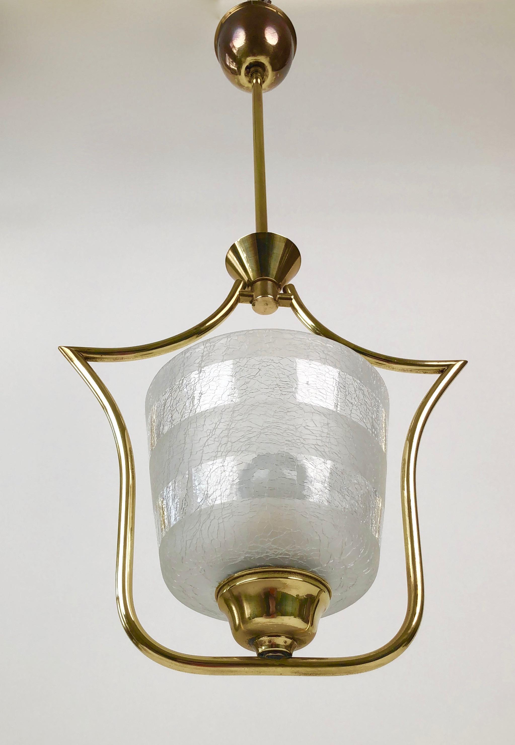 Other Hollywood Regency Styled Pendant Lamp in Brass and Glass, from Austria, 1950s For Sale
