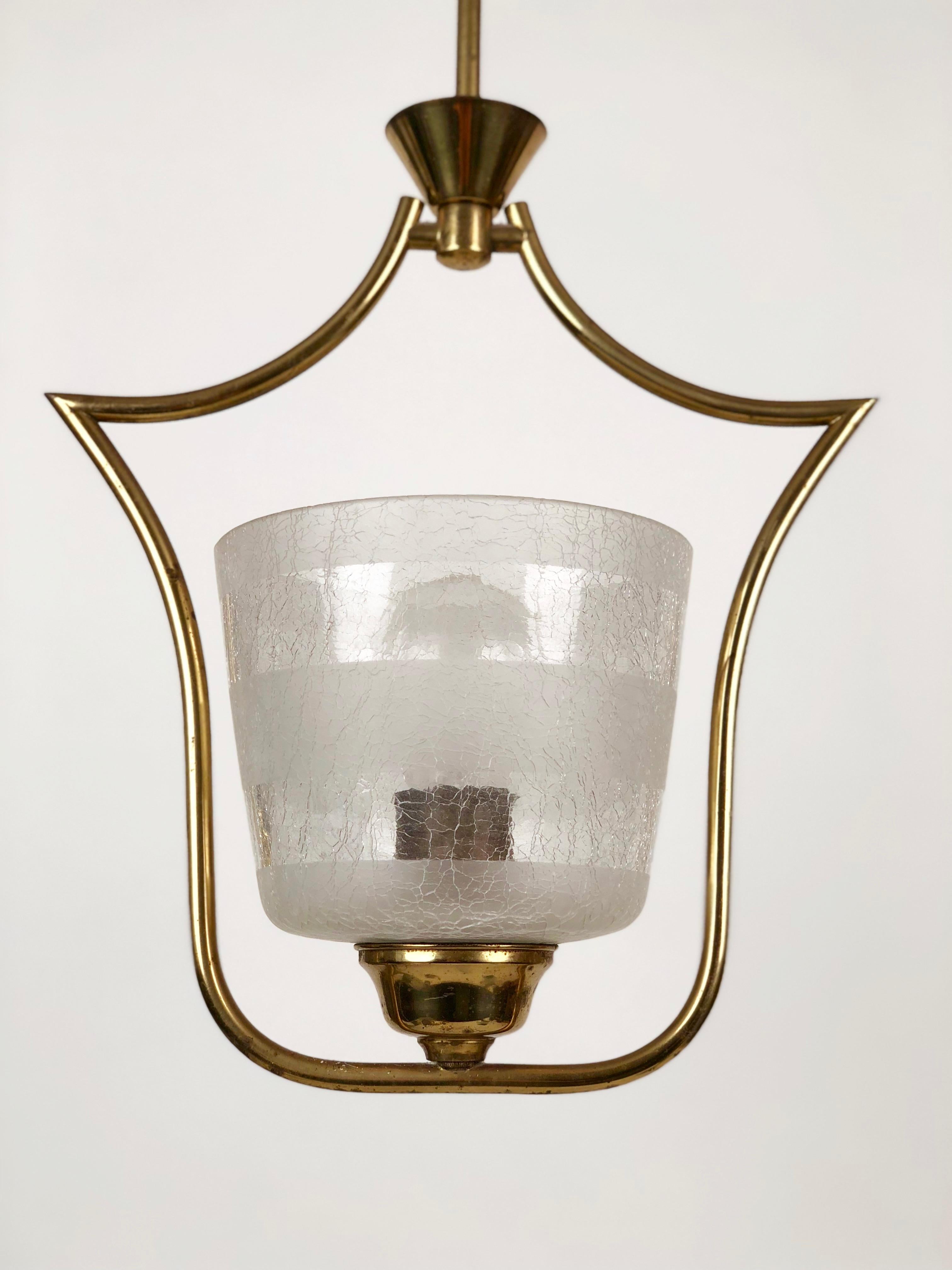20th Century Hollywood Regency Styled Pendant Lamp in Brass and Glass, from Austria, 1950s For Sale