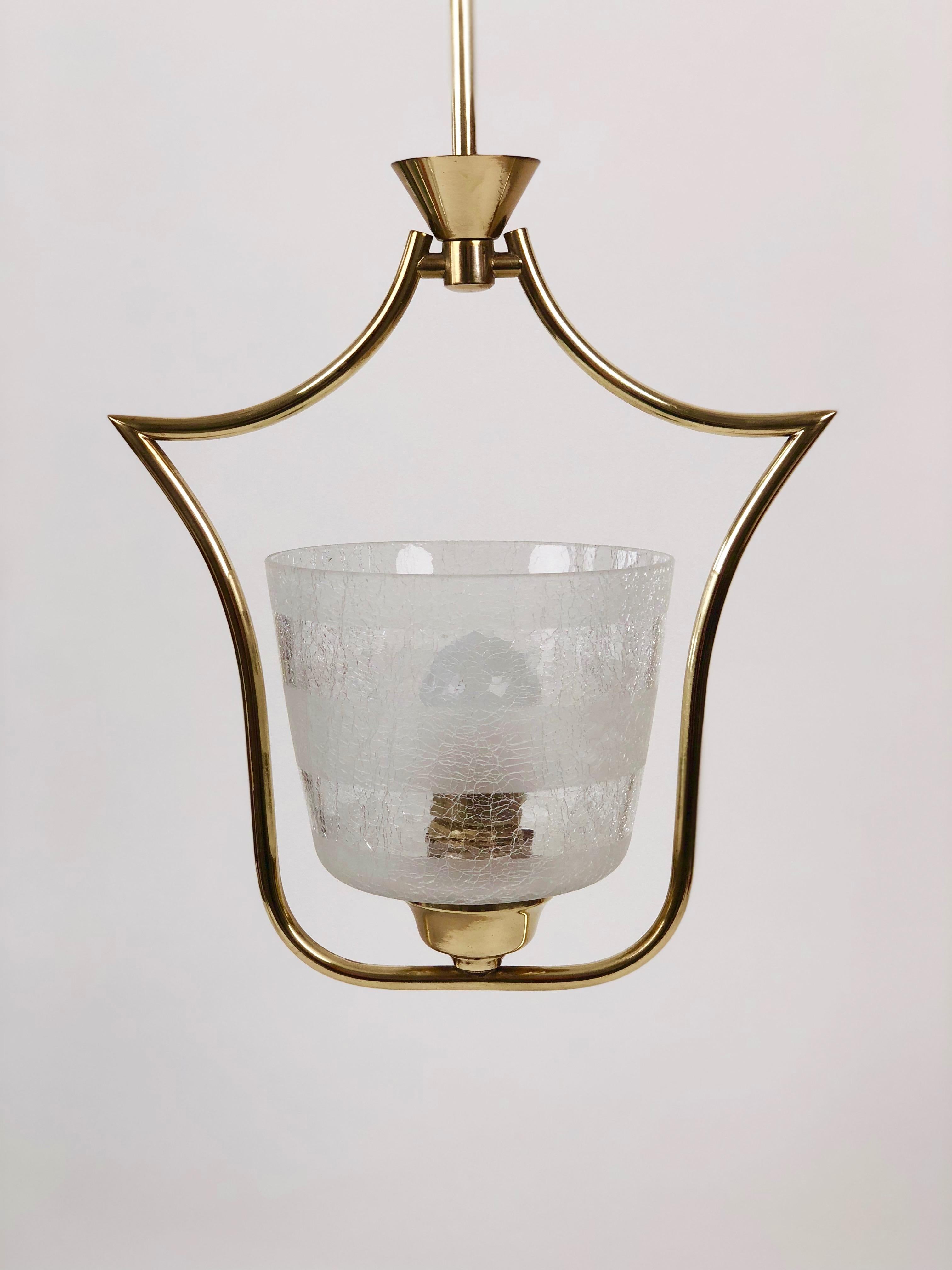Hollywood Regency Styled Pendant Lamp in Brass and Glass, from Austria, 1950s For Sale 1