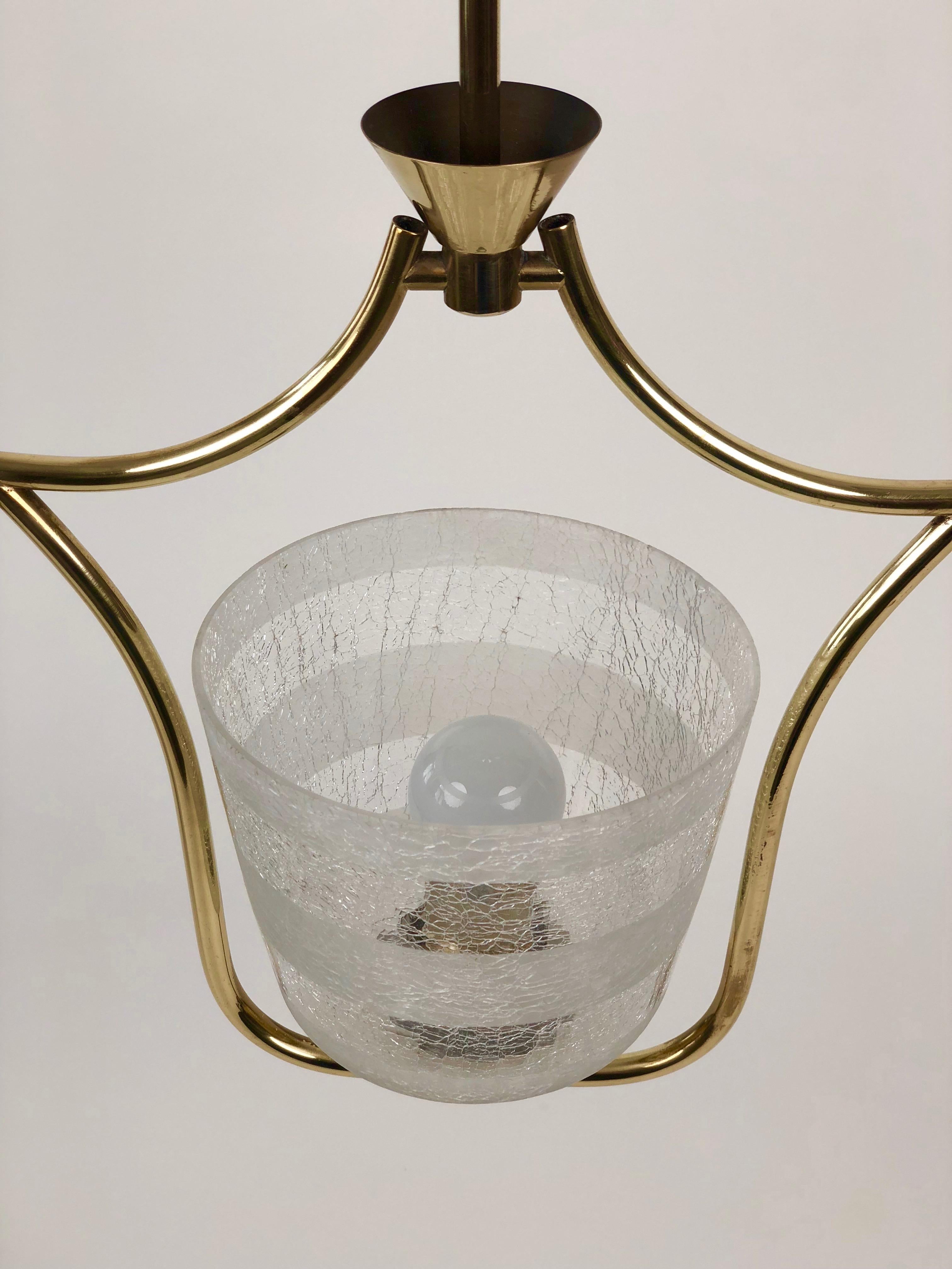 Hollywood Regency Styled Pendant Lamp in Brass and Glass, from Austria, 1950s For Sale 2