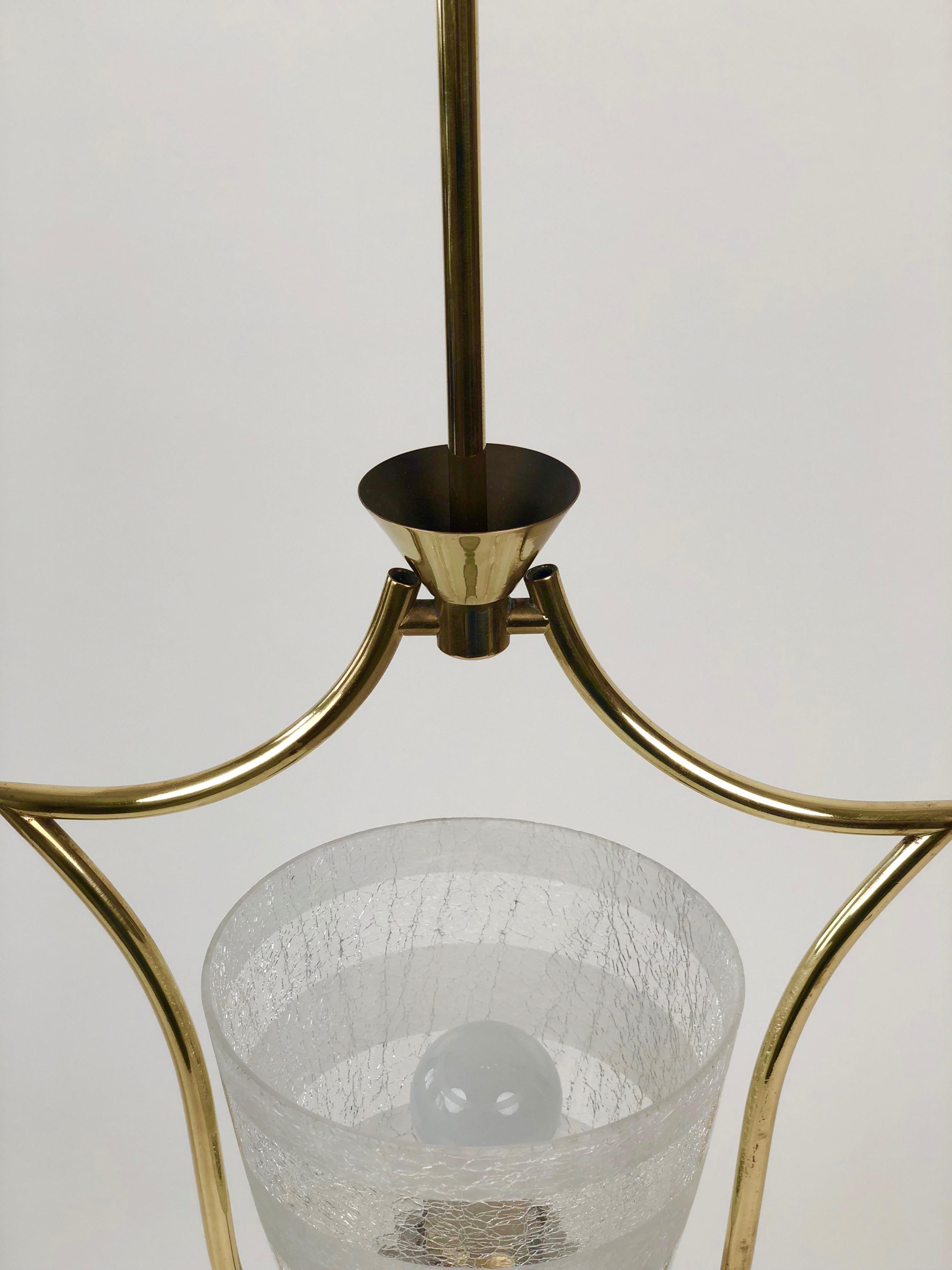 Hollywood Regency Styled Pendant Lamp in Brass and Glass, from Austria, 1950s For Sale 3