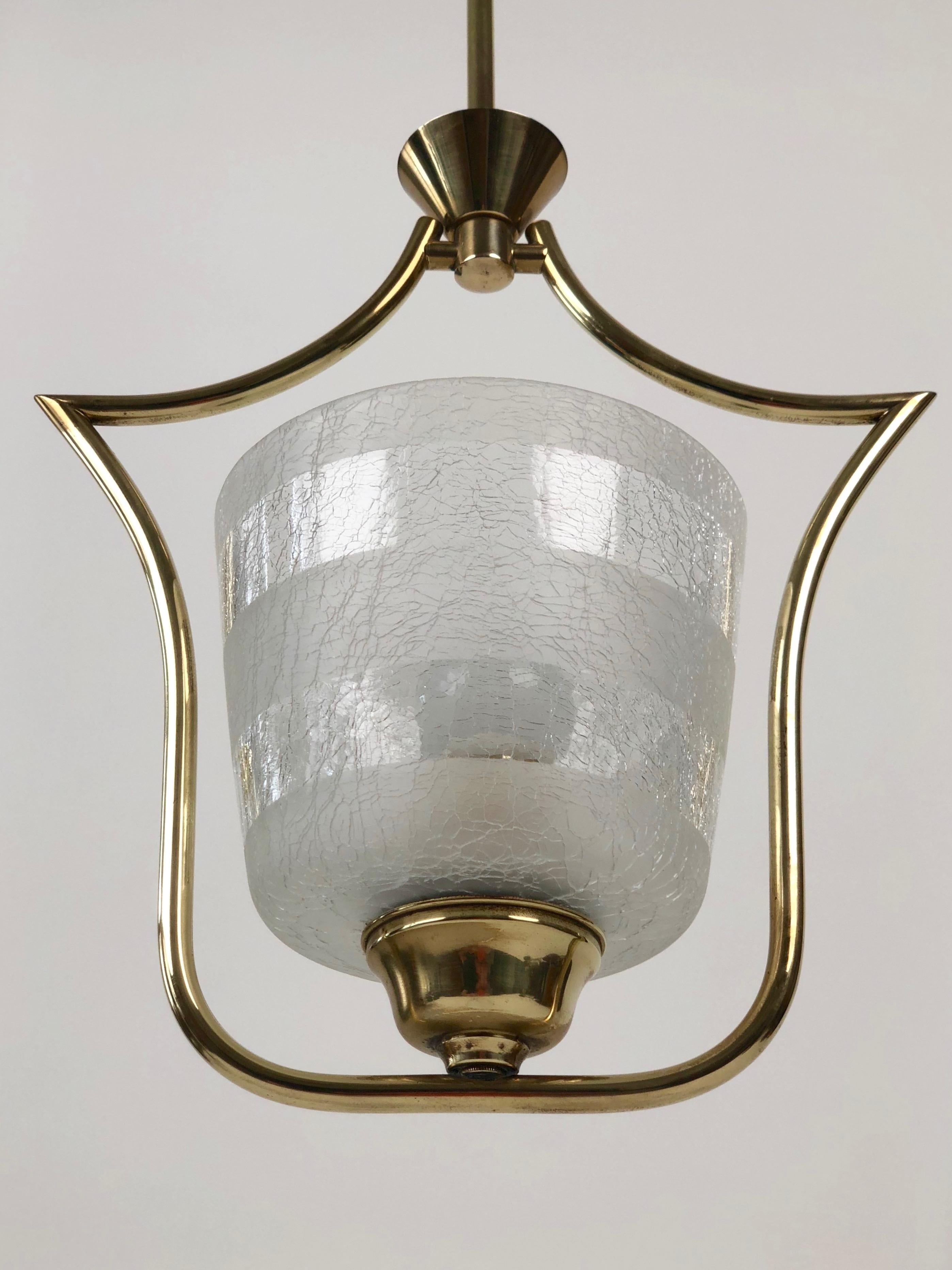 Hollywood Regency Styled Pendant Lamp in Brass and Glass, from Austria, 1950s For Sale 4