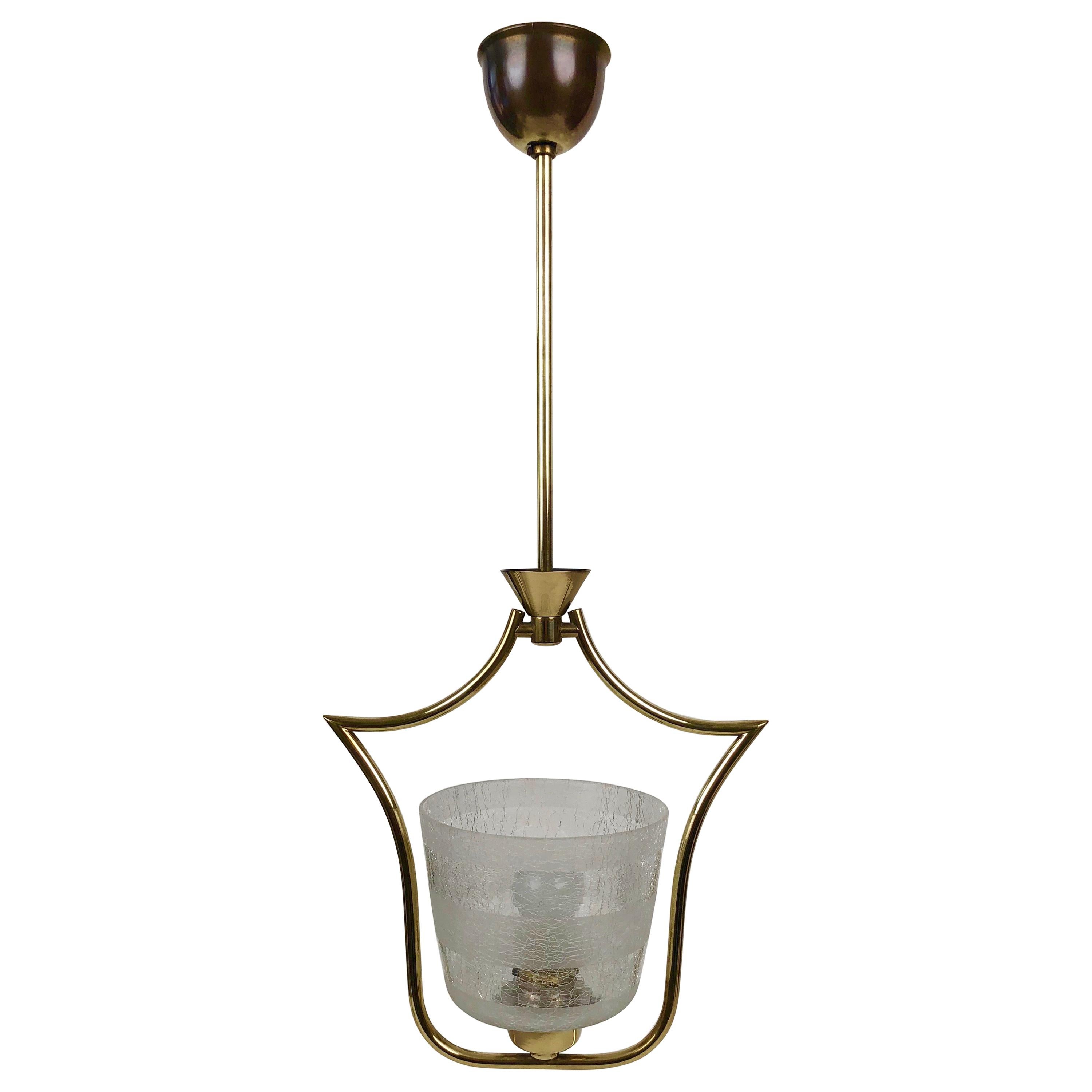 Hollywood Regency Styled Pendant Lamp in Brass and Glass, from Austria, 1950s For Sale