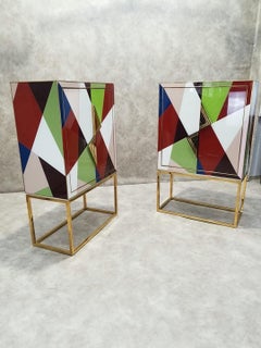 Hollywood Regency Styled Torino Glass and Brass Cabinet by Jonathan Adler - Pair