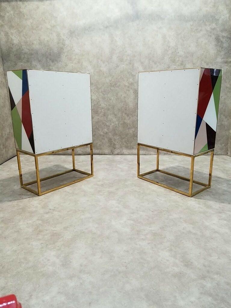 American Hollywood Regency Styled Torino Glass and Brass Cabinet by Jonathan Adler - Pair