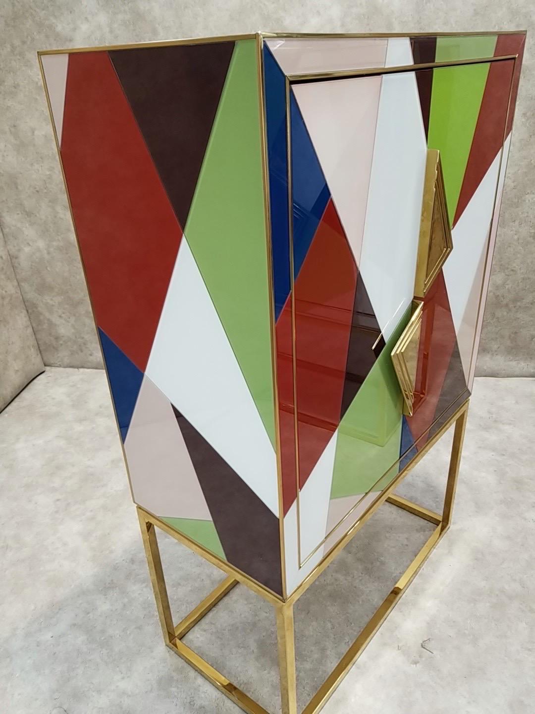 Contemporary Hollywood Regency Styled Torino Glass and Brass Cabinet by Jonathan Adler - Pair