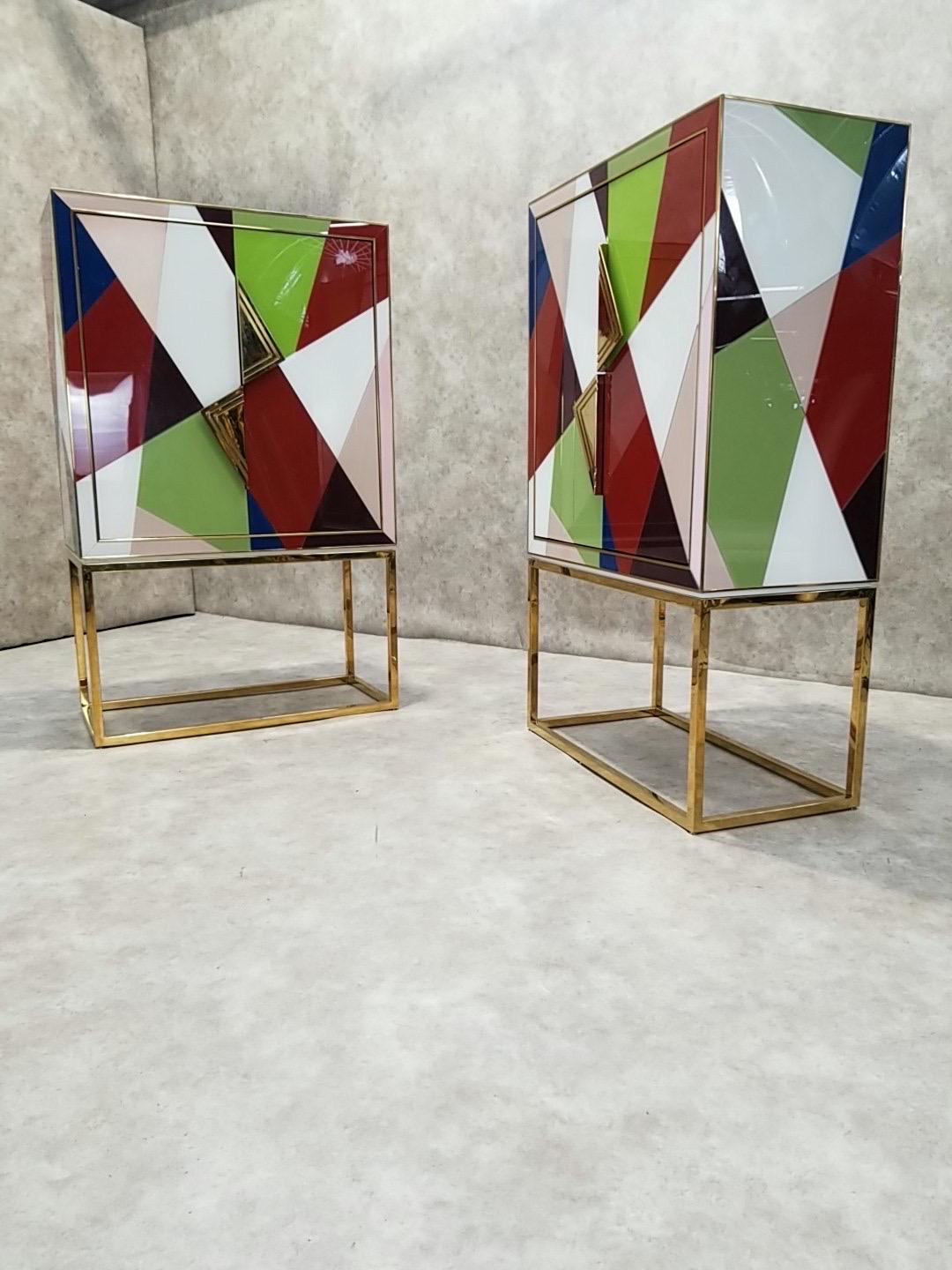 Hollywood Regency Styled Torino Glass and Brass Cabinet by Jonathan Adler - Pair 1