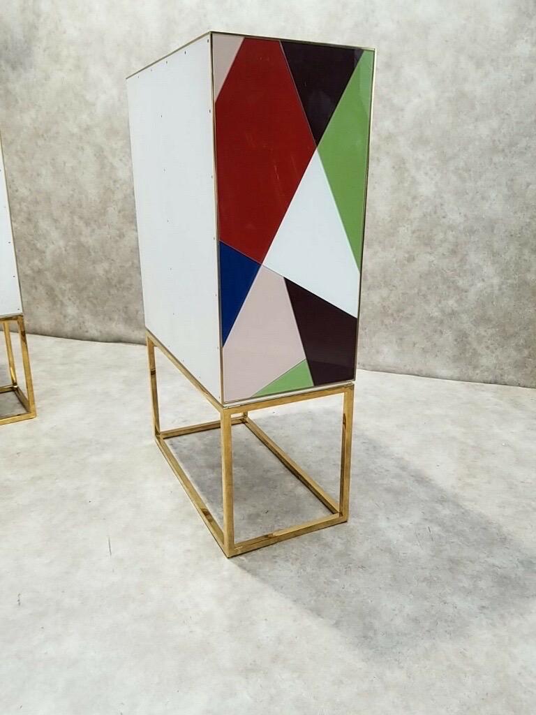 Hollywood Regency Styled Torino Glass and Brass Cabinet by Jonathan Adler - Pair 2