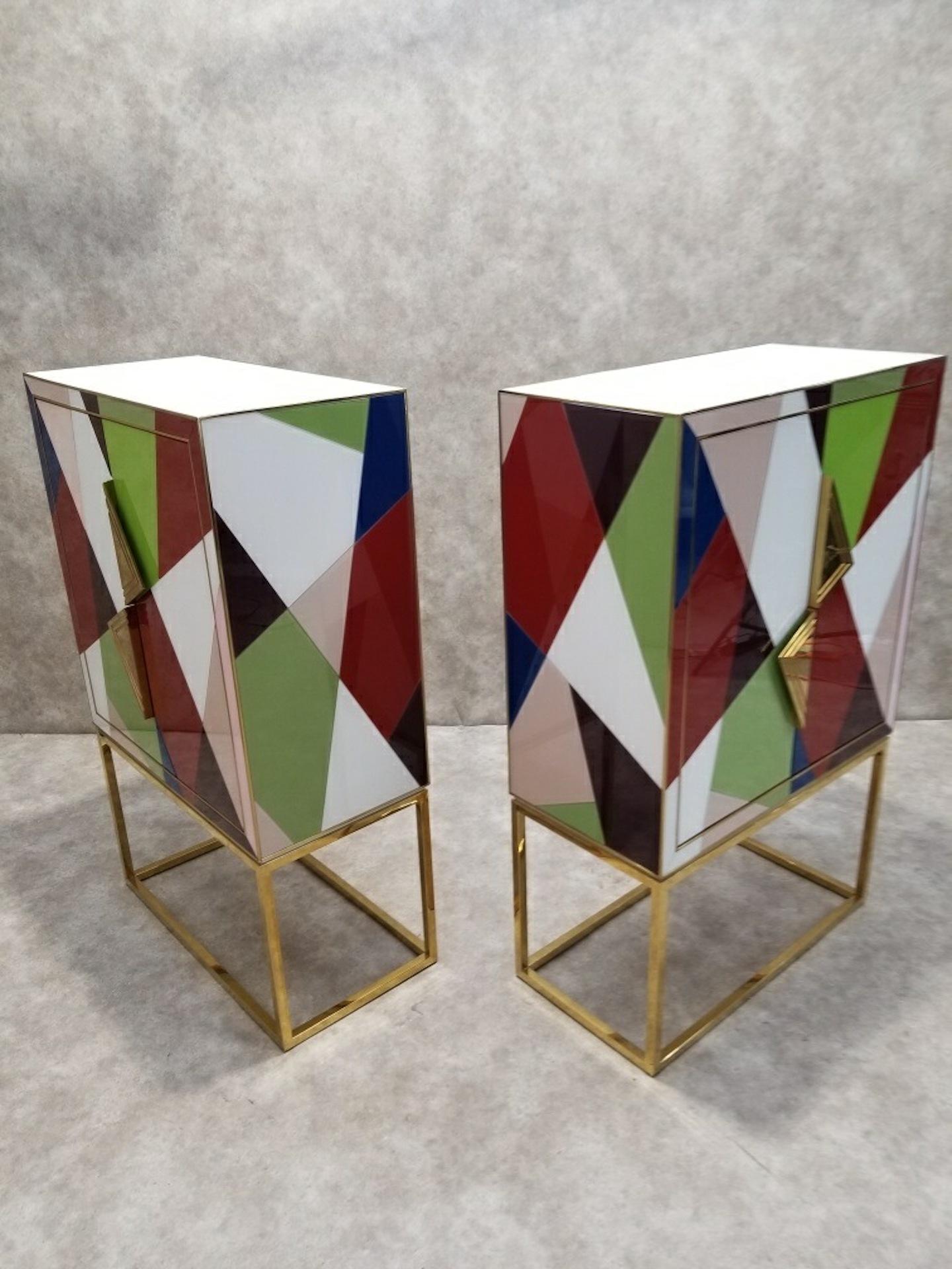 Hollywood Regency Styled Torino Glass and Brass Cabinet by Jonathan Adler - Pair 3