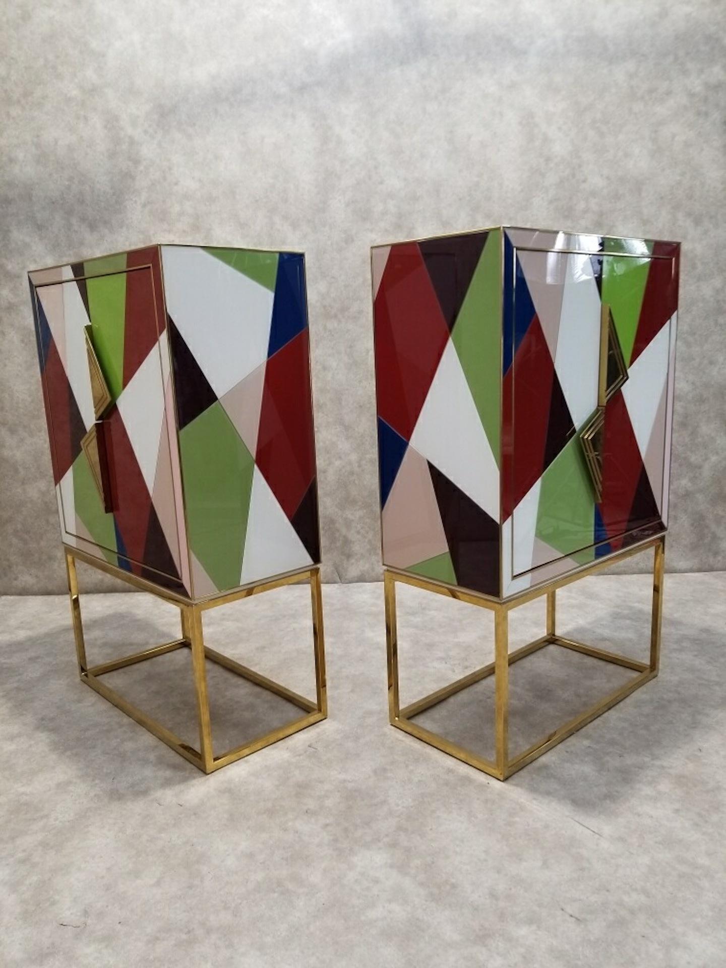 Hollywood Regency Styled Torino Glass and Brass Cabinet by Jonathan Adler - Pair 4
