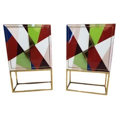 Hollywood Regency Styled Torino Glass and Brass Cabinet by Jonathan Adler - Pair
