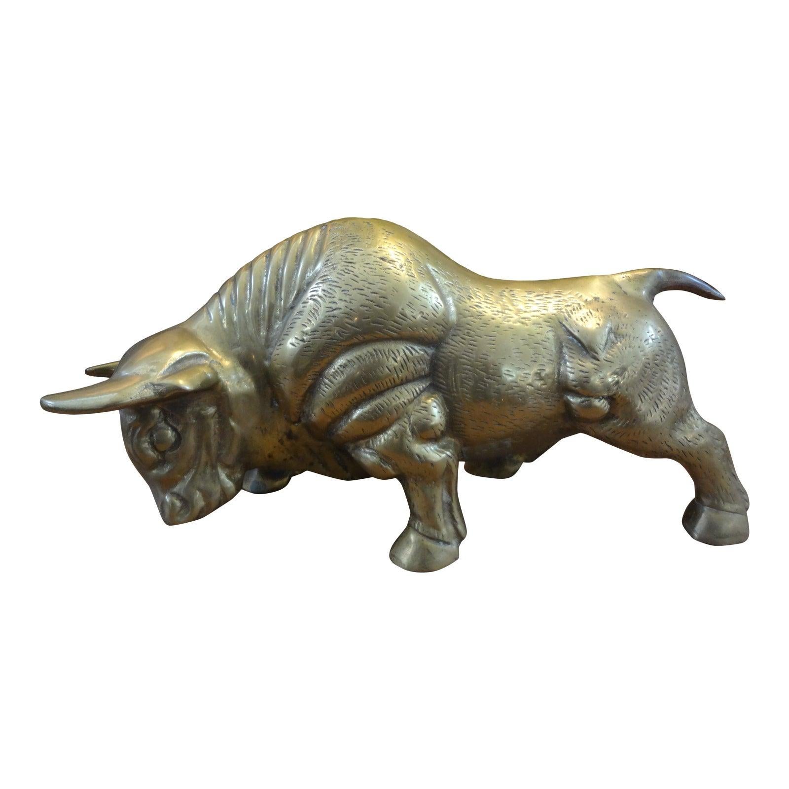 Hollywood Regency Stylized Brass Bull Statue 6