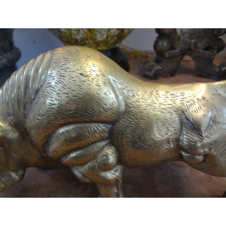 Hollywood Regency Stylized Brass Bull Statue 3