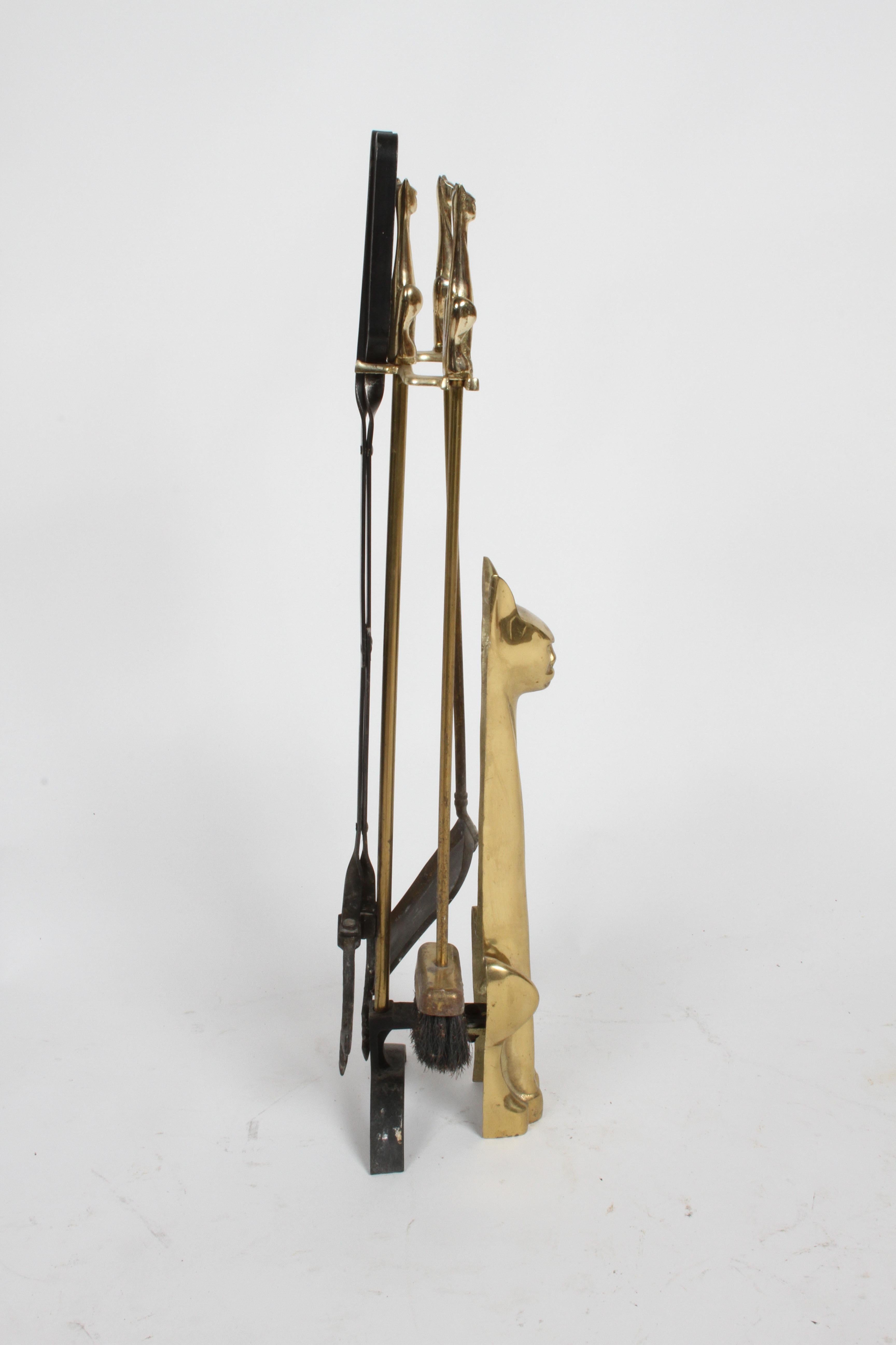 Hollywood Regency Stylized Tall Siamese Cat Brass Firetool Set - Japan  5