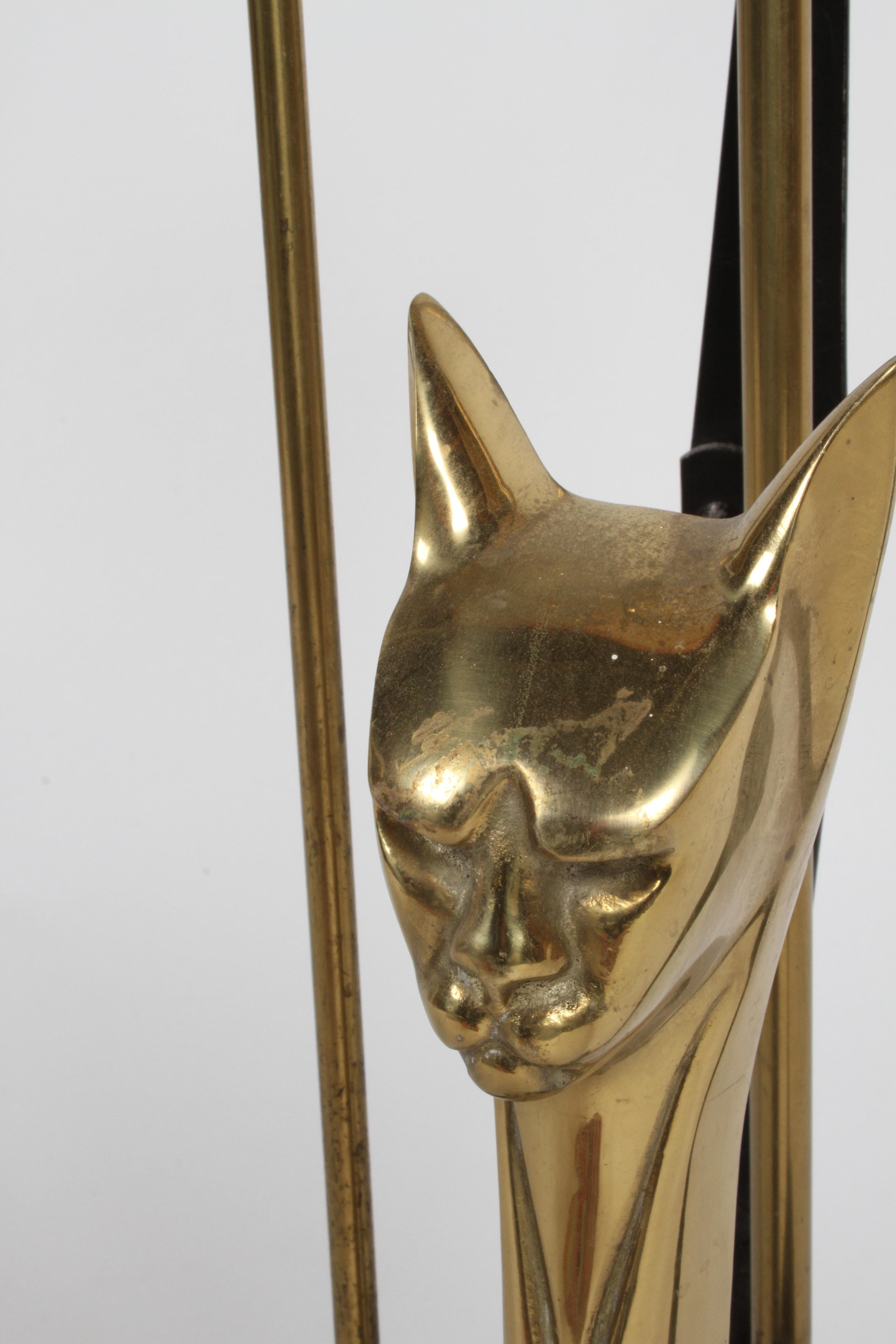 Hollywood Regency Stylized Tall Siamese Cat Brass Firetool Set - Japan  10