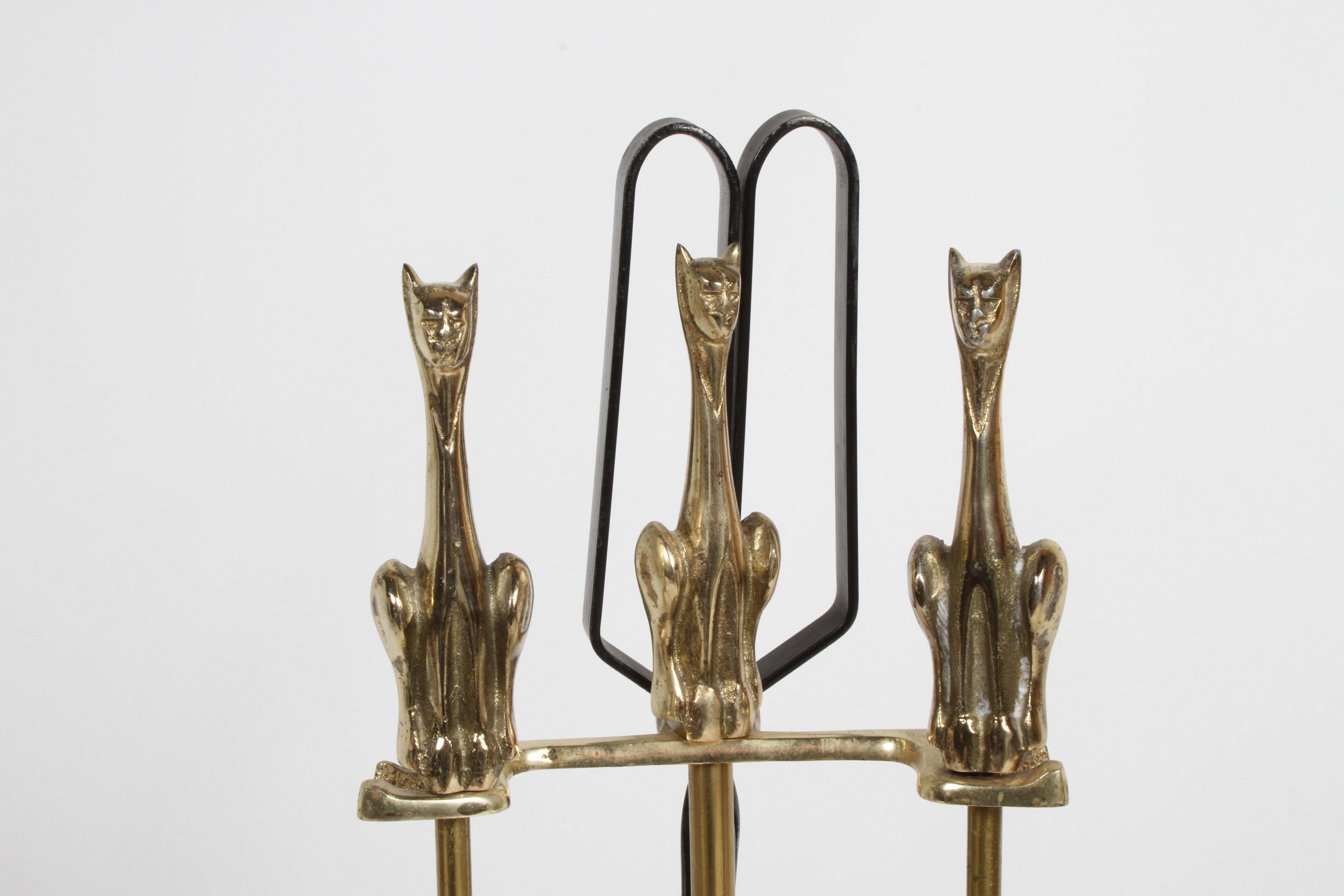 Hollywood Regency Stylized Tall Siamese Cat Brass Firetool Set - Japan  In Good Condition In St. Louis, MO