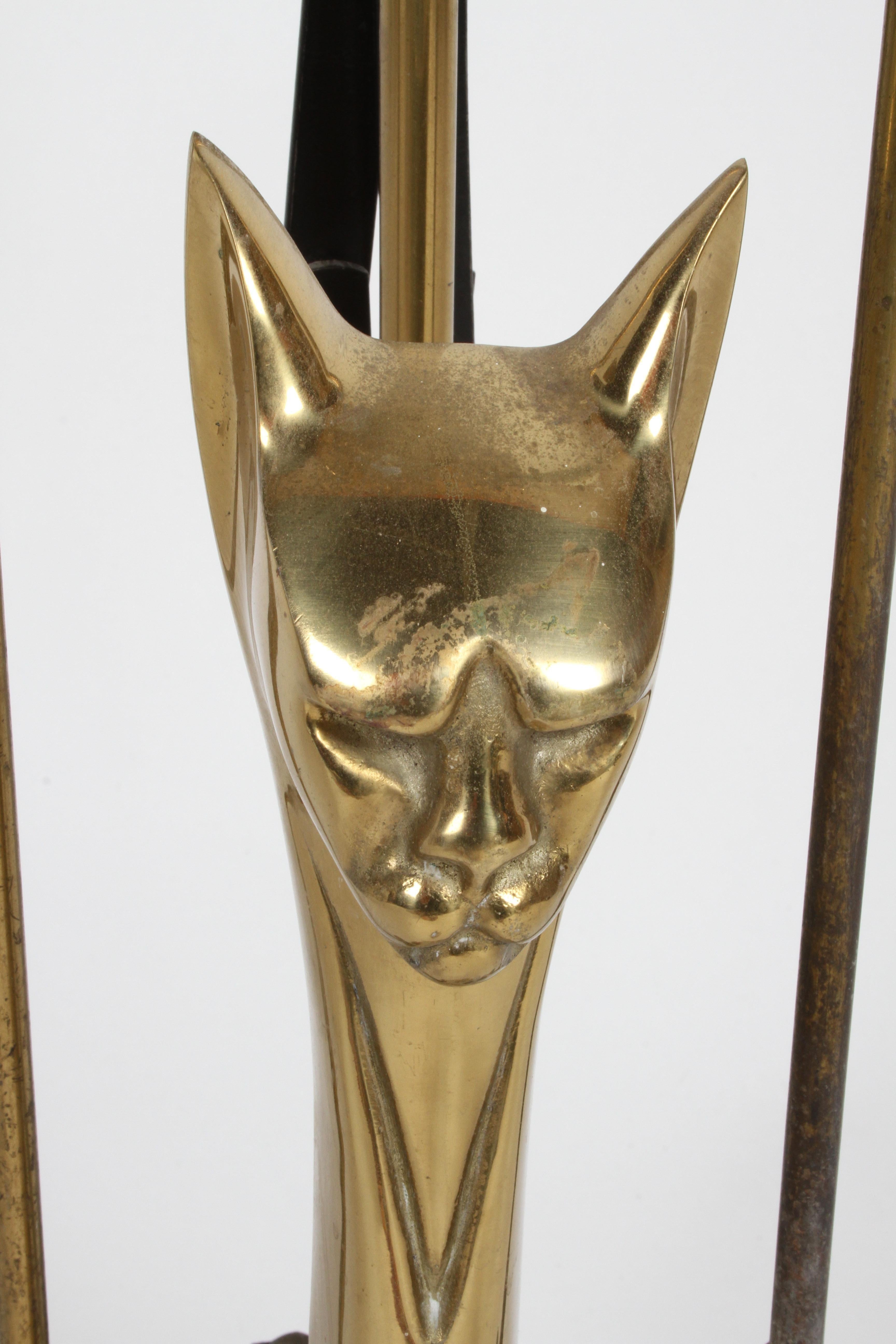 Hollywood Regency Stylized Tall Siamese Cat Brass Firetool Set - Japan 1