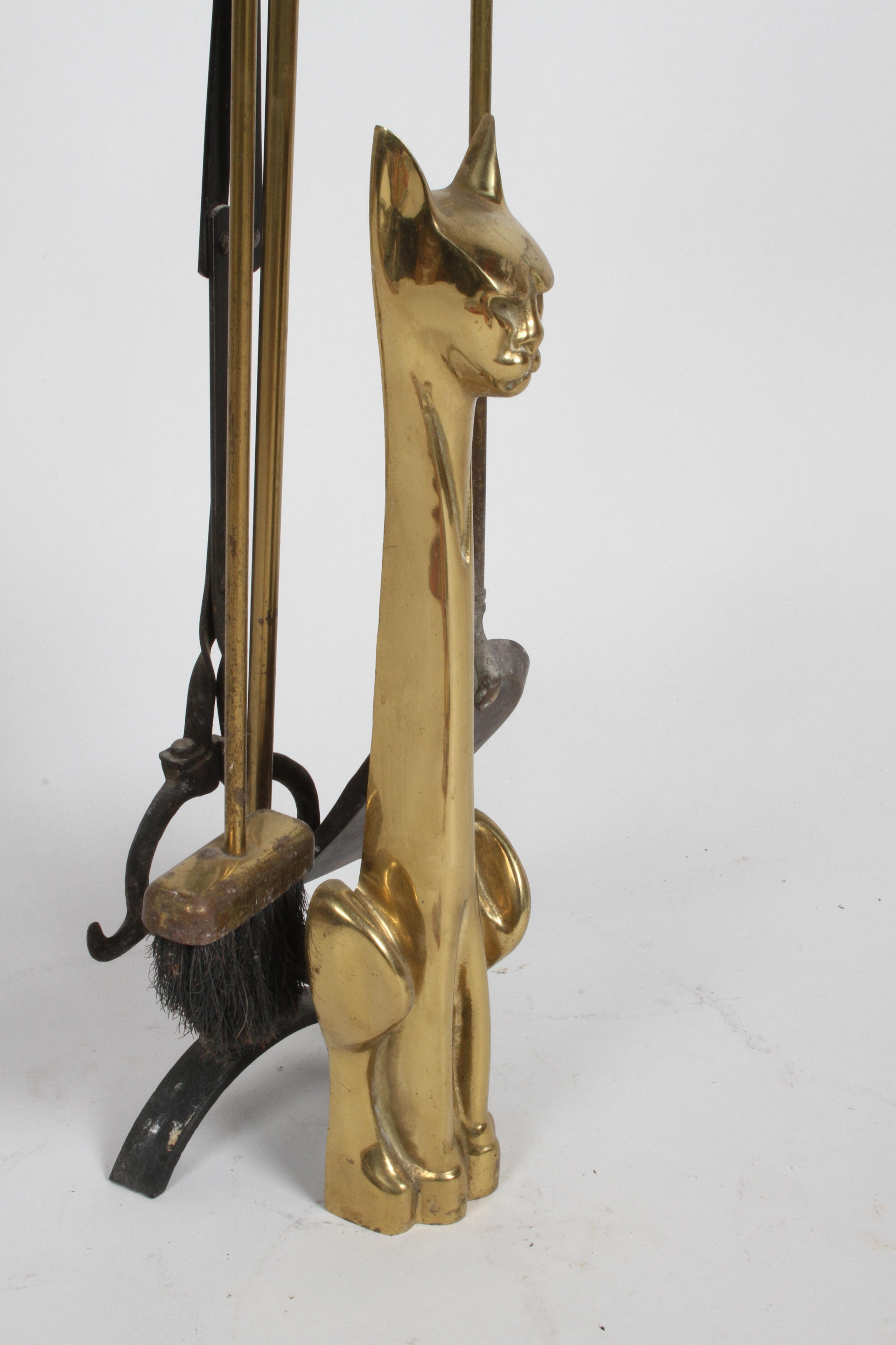 Hollywood Regency Stylized Tall Siamese Cat Brass Firetool Set - Japan 4