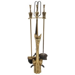 Hollywood Regency Stylized Tall Siamese Cat Brass Firetool Set - Japan