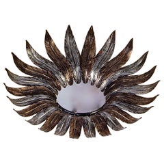 Hollywood Regency. Sunburst leaves flush mount by Ferro Art, Spain, 1950s