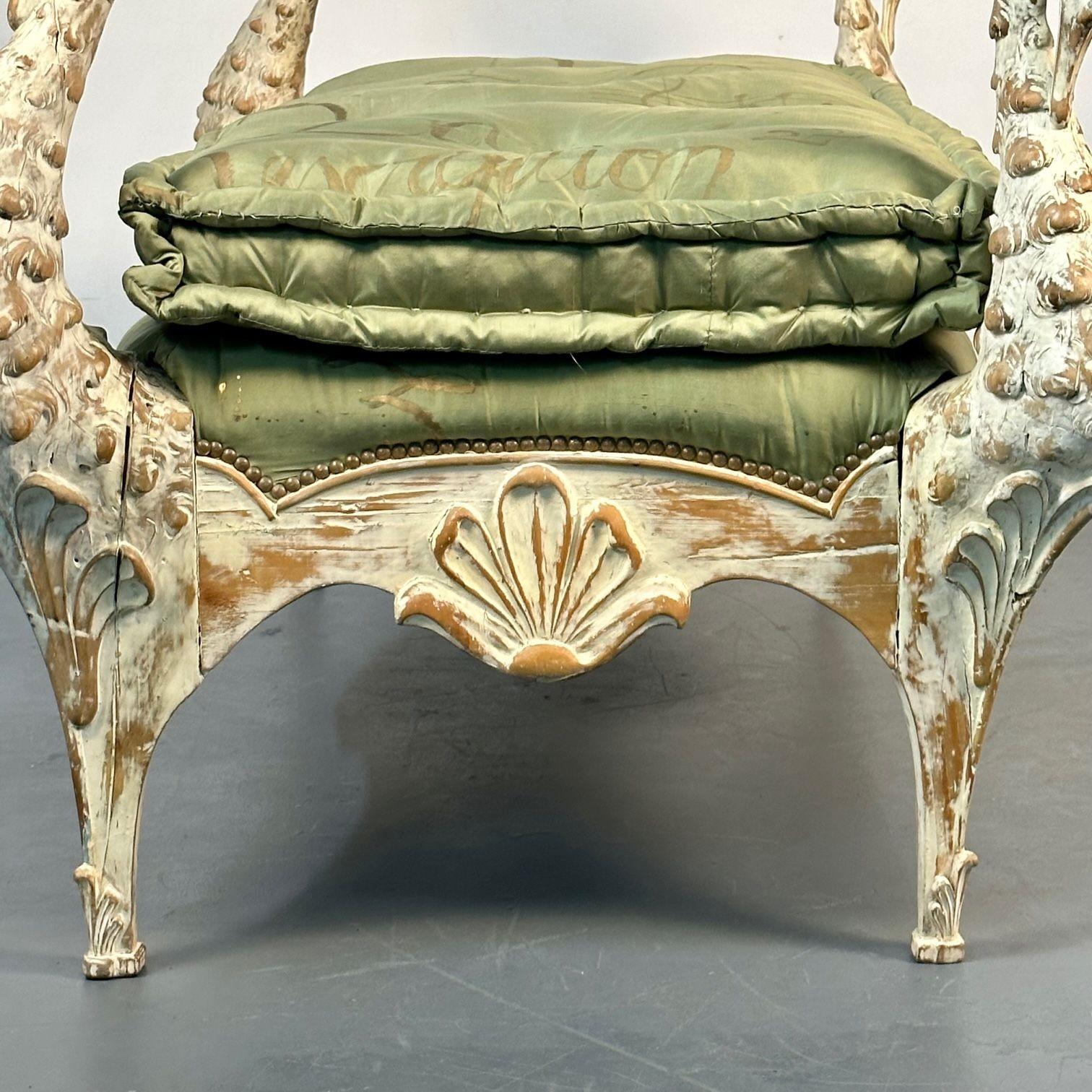 Maison Jansen Hollywood Regency Swan Bench / Daybed, Hand Carved, Distressed For Sale 5